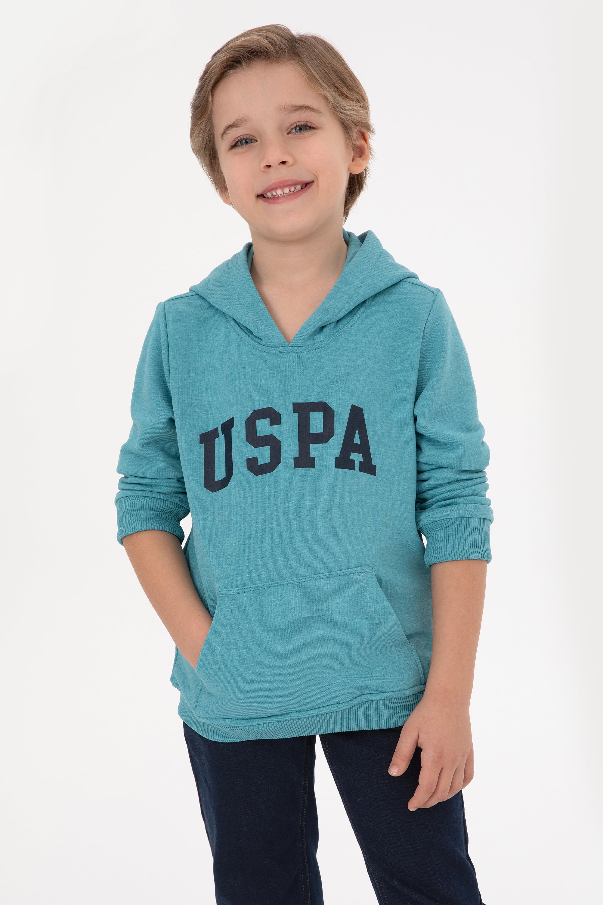 سویشرت کلاهدارنعنایی نعناعی ملانژ تیره رگولار پسرانه یو اس پولو | US POLO ASSN