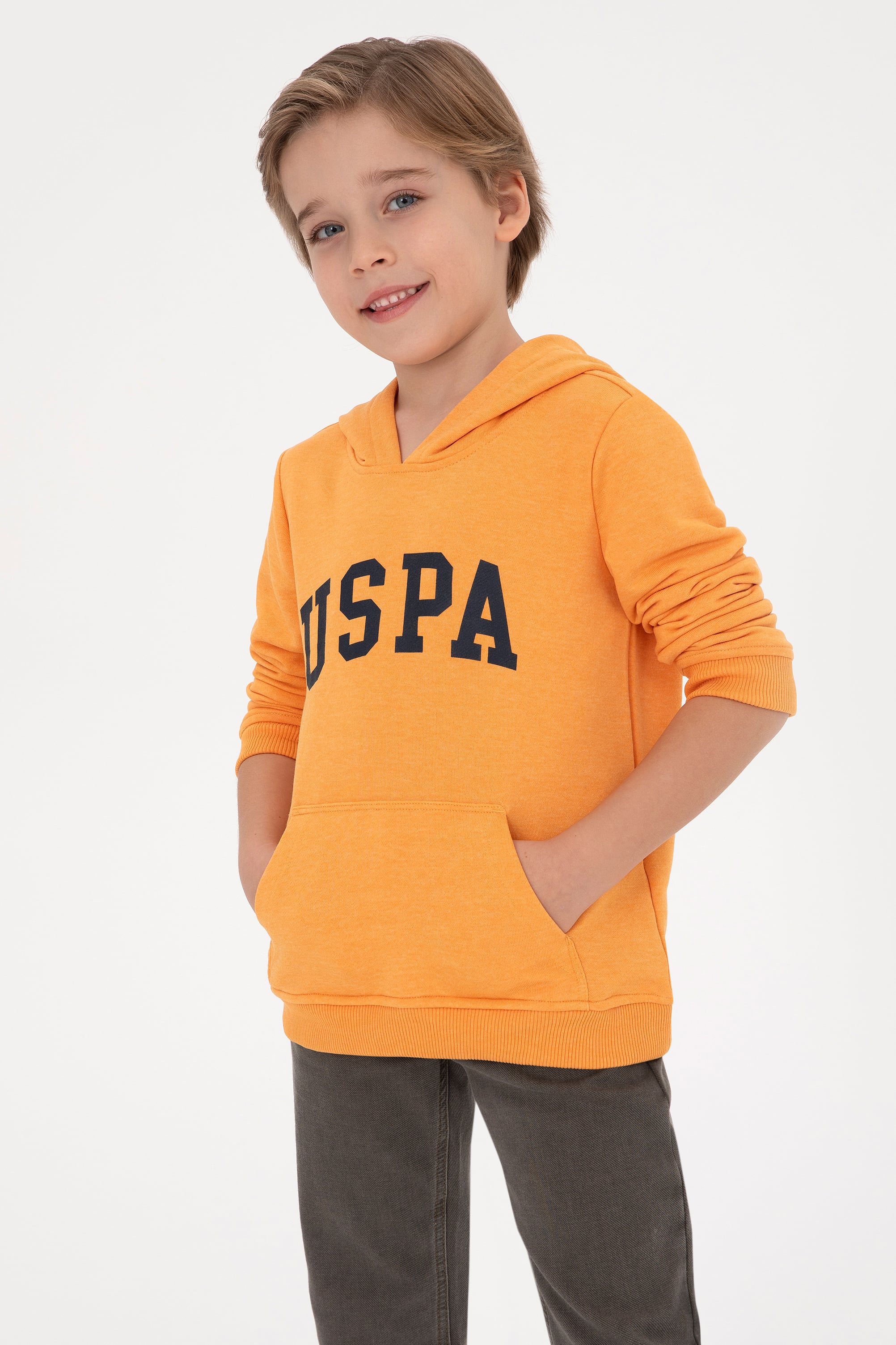 سویشرت کلاهدار مانگو زرد رگولار پسرانه یو اس پولو | US POLO ASSN