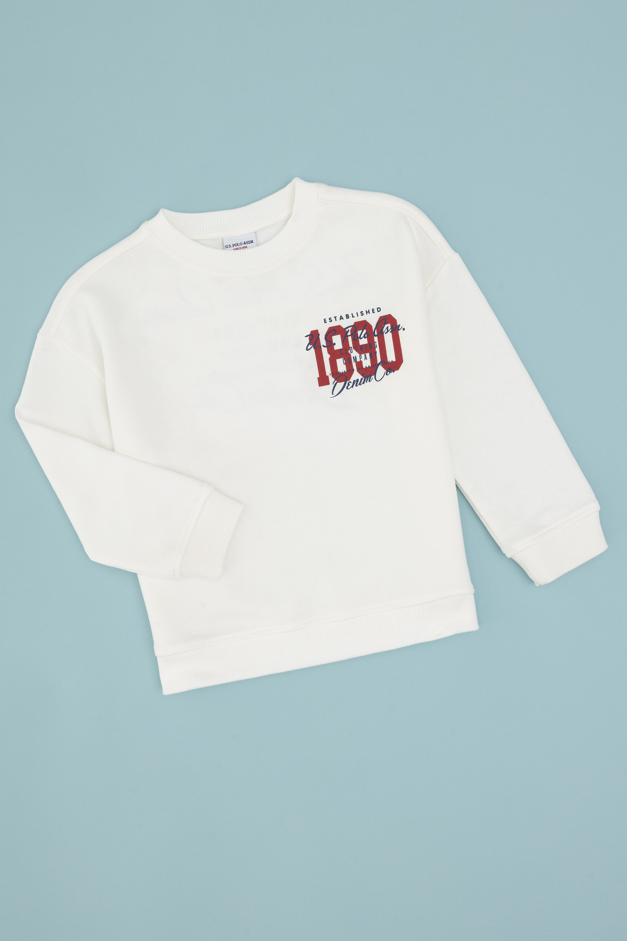 سویشرت یقه گردسفید روشن اکرو Oversize پسرانه یو اس پولو | US POLO ASSN