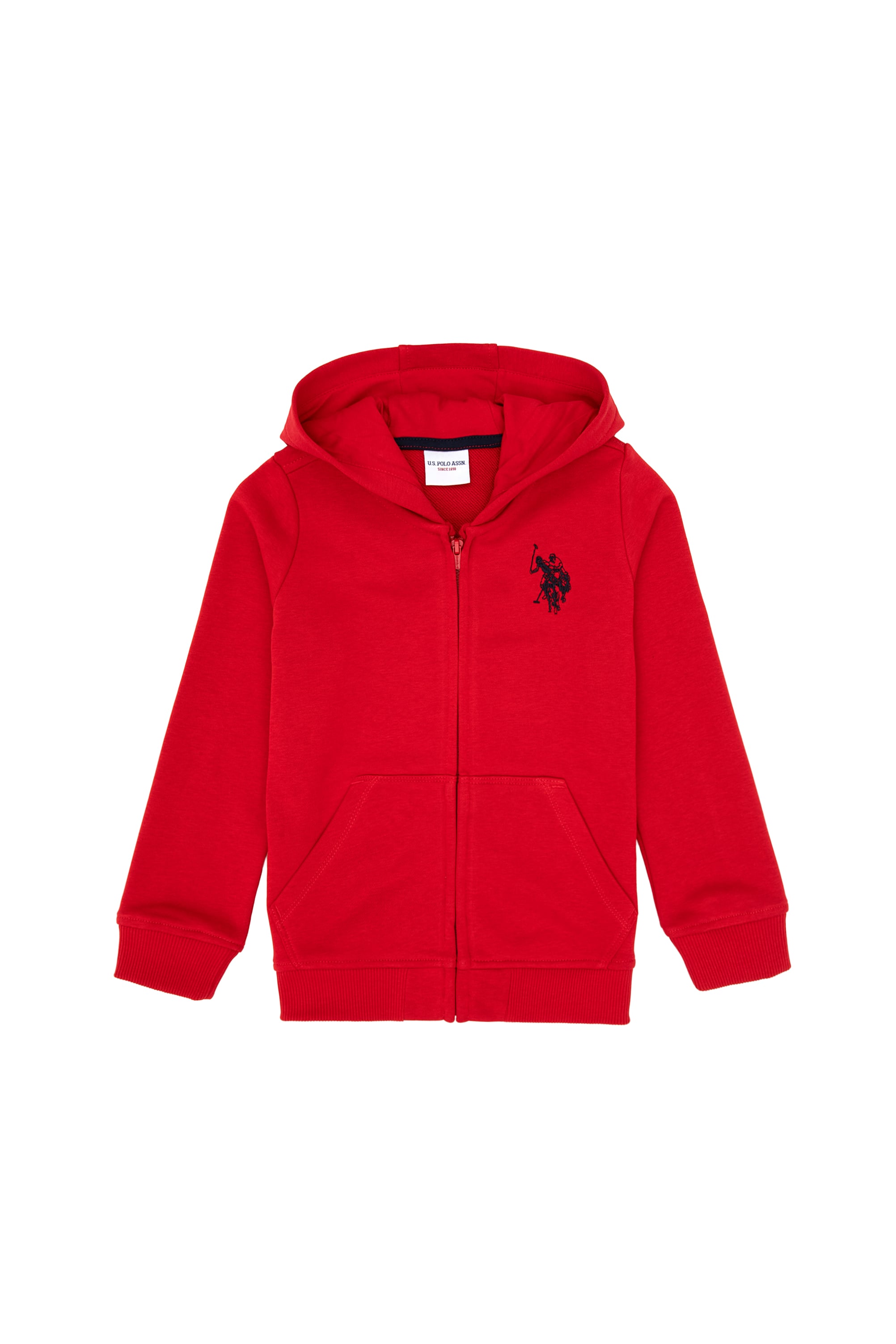 سویشرت کلاهدار قرمز زیپدار قرمز رگولار پسرانه یو اس پولو | US POLO ASSN