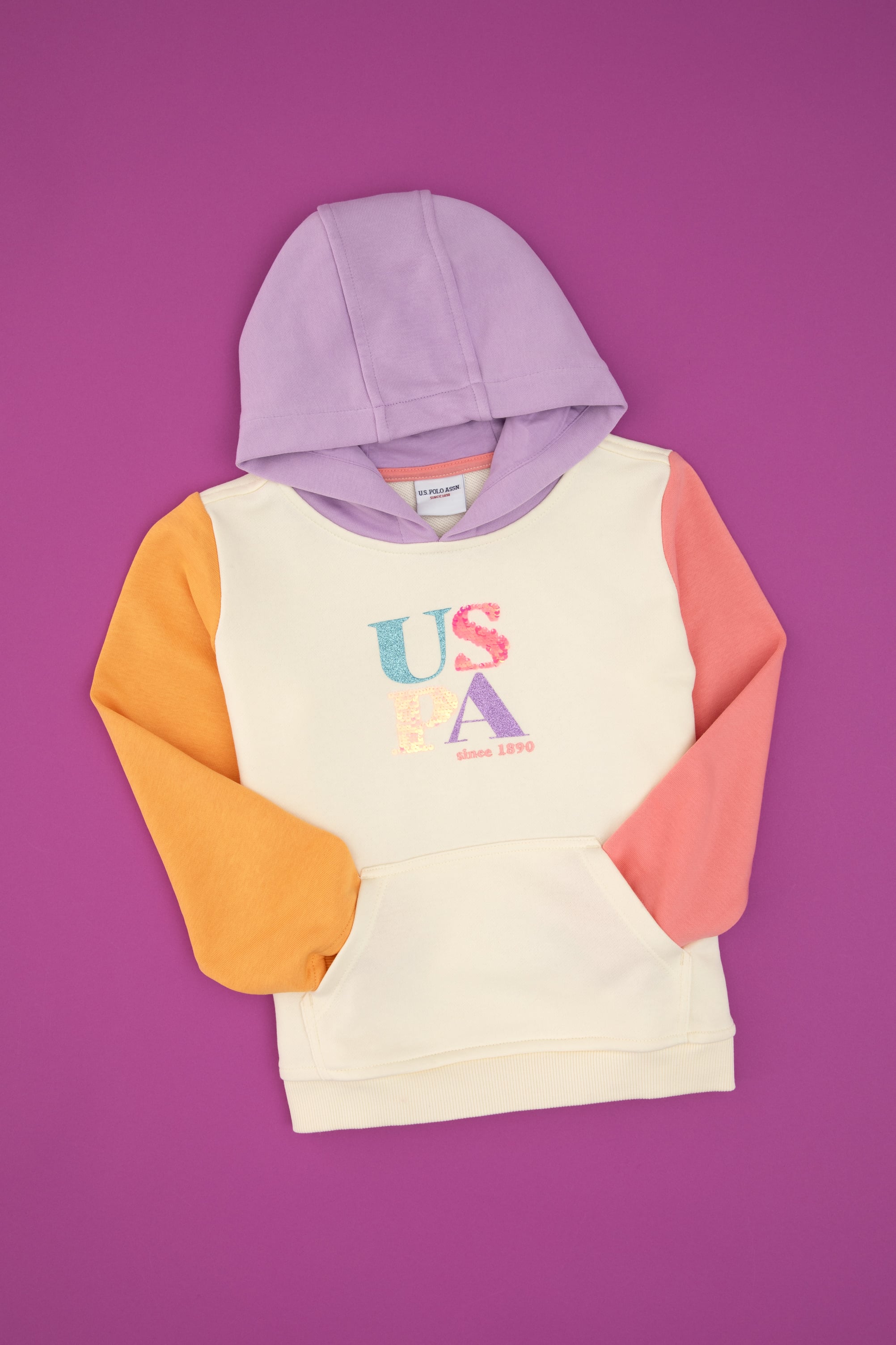 سویشرت کلاهدارکرم رنگ کرمی Oversize دخترانه یو اس پولو | US POLO ASSN