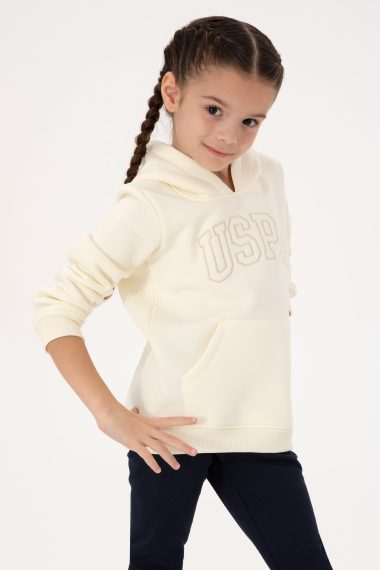 سویشرتکلاه‌دار کرم رنگ با آستر برس‌دار  کرمی  رگولار  دخترانه یو اس پولو | US POLO ASSN