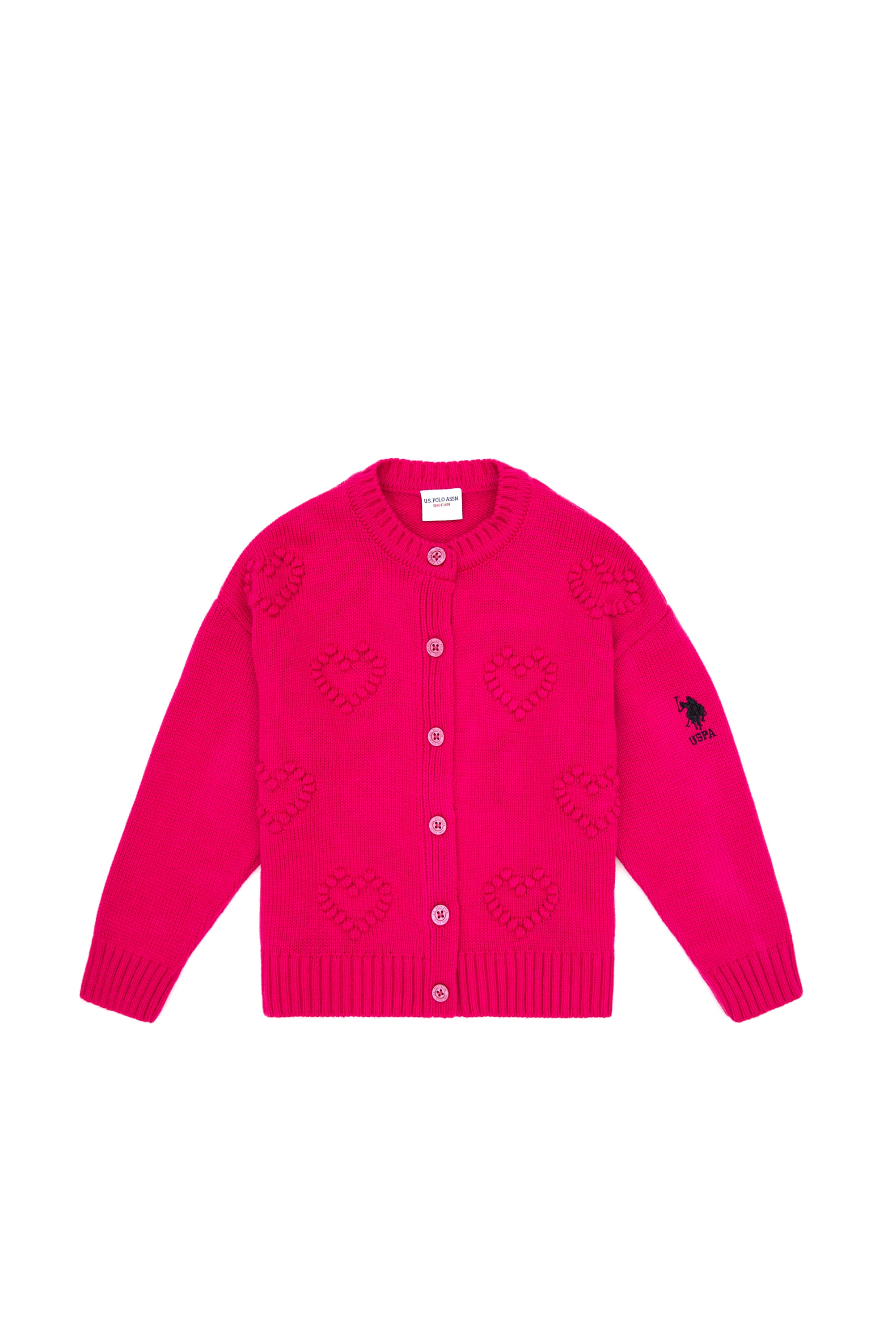 ژاکت بافتنی فوشیا ارغوانی رگولار دخترانه یو اس پولو | US POLO ASSN