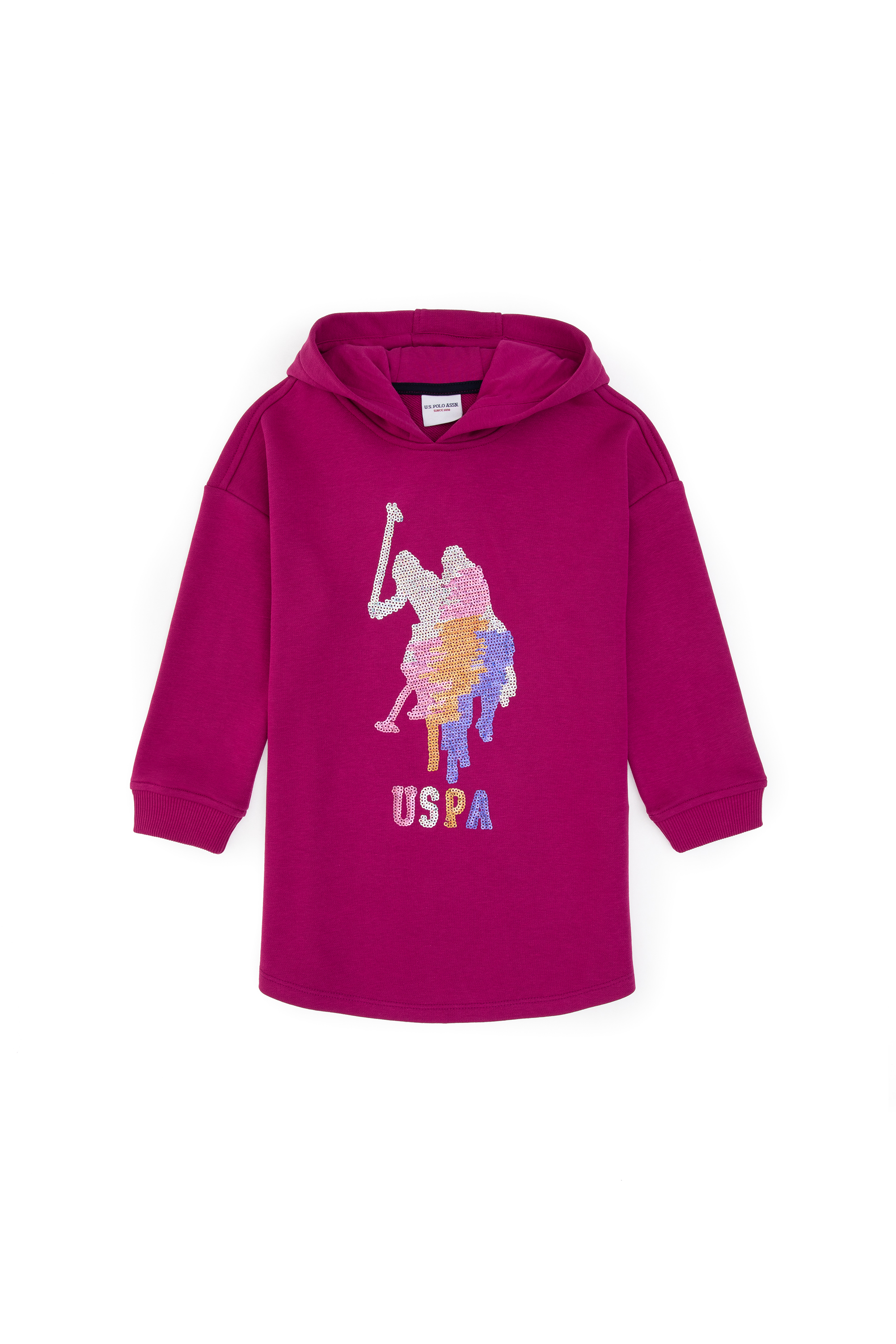 لباس بافتنی کلاه دار فوشیا ارغوانی ریلکس دخترانه یو اس پولو | US POLO ASSN