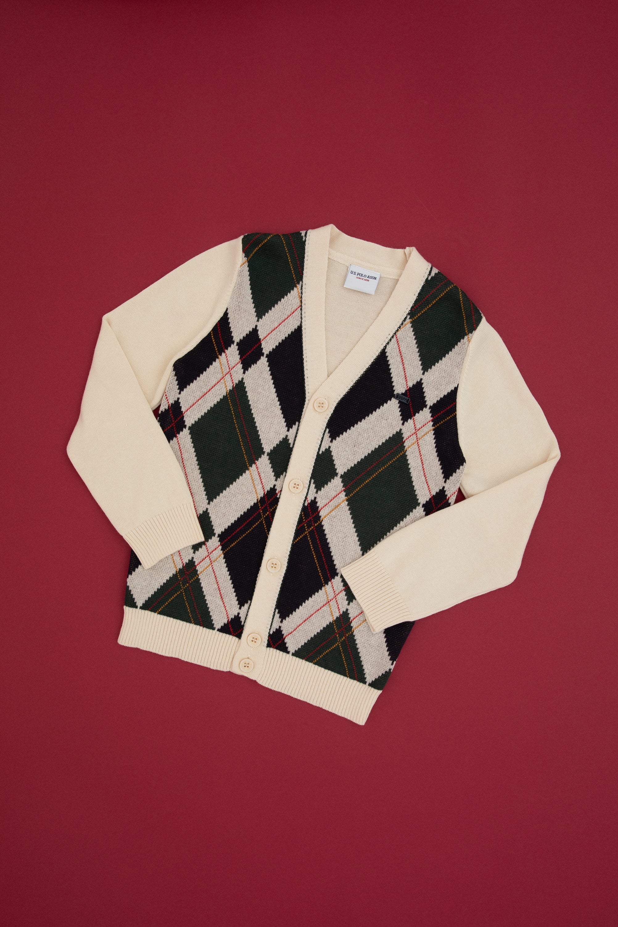 ژاکت بافتنی کرم رنگ کرمی رگولار پسرانه یو اس پولو | US POLO ASSN