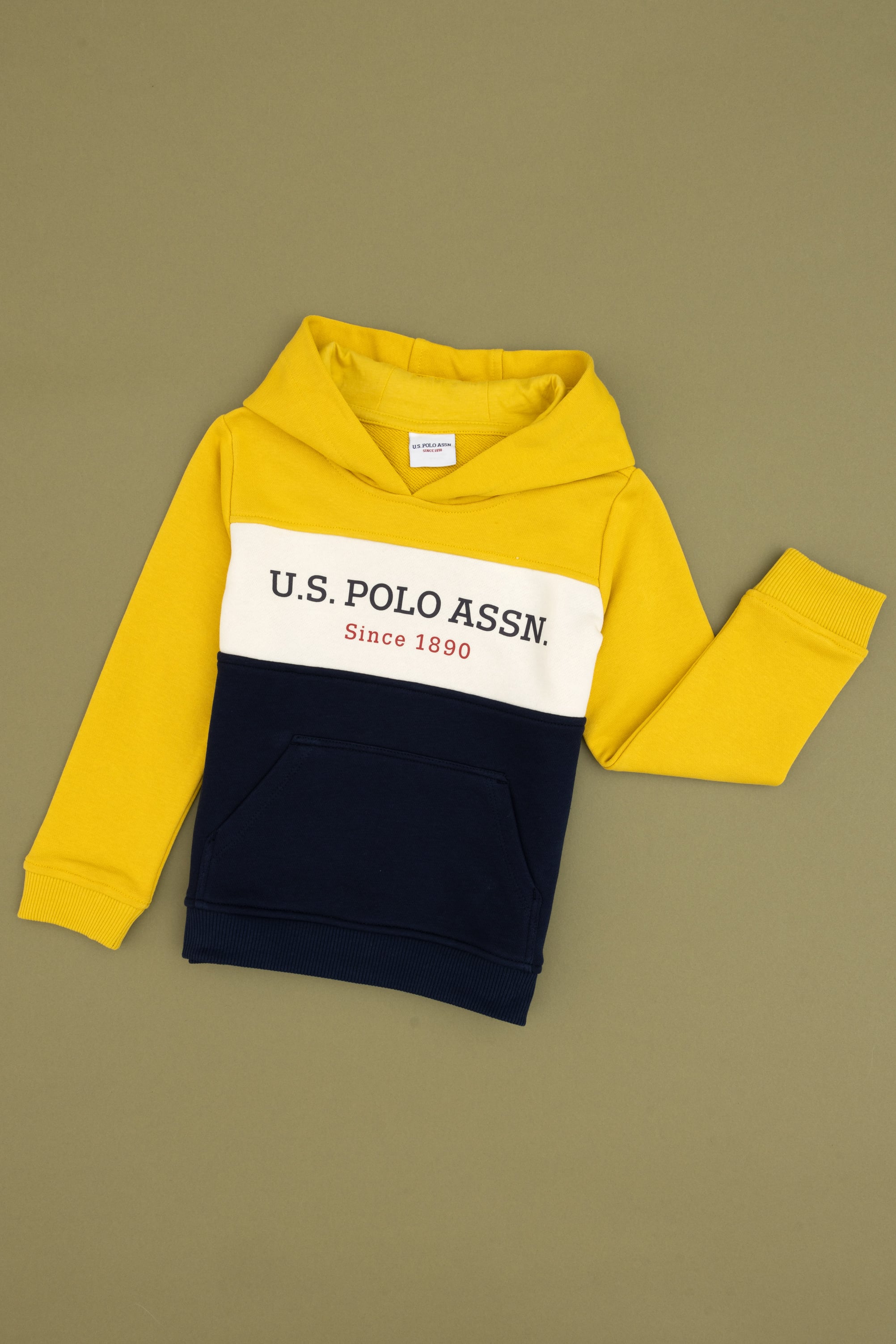 سویشرت کلاهدارزرد رنگ زرد تیره رگولار پسرانه یو اس پولو | US POLO ASSN