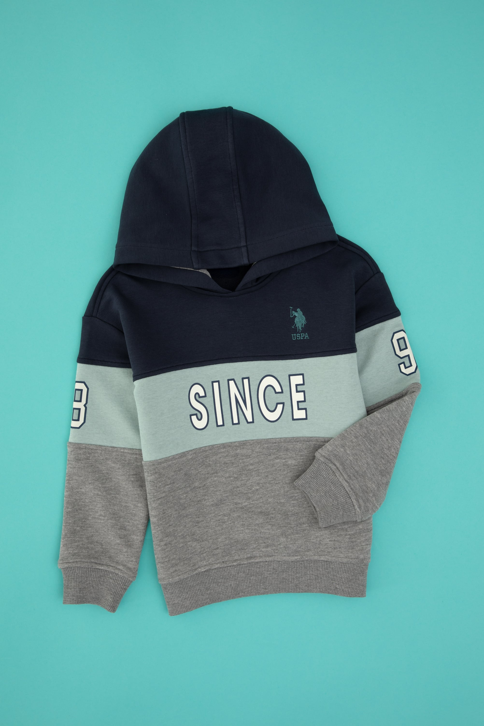 سویشرت کلاهدار خاکستری ملانژ ریلکس پسرانه یو اس پولو | US POLO ASSN