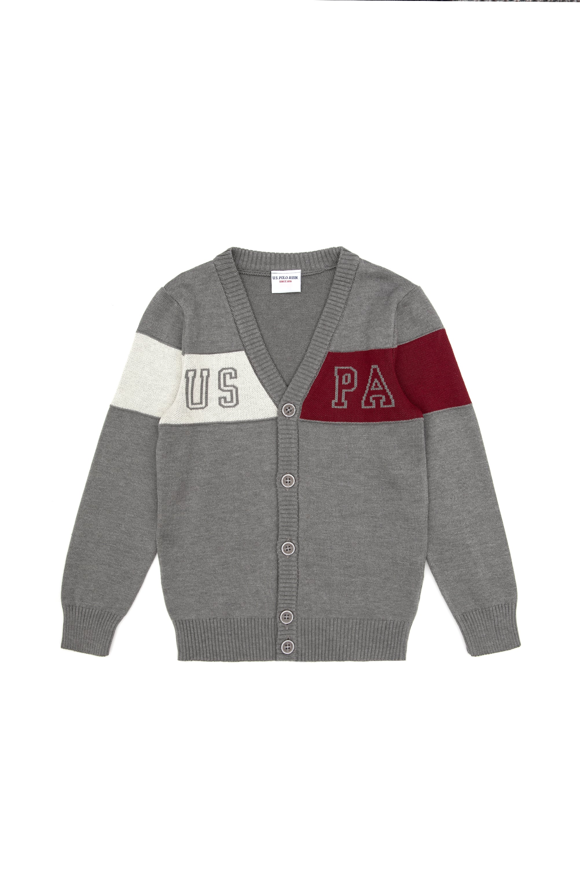 ژاکت بافتنی خاکستری خاکستری ملانژ رگولار پسرانه یو اس پولو | US POLO ASSN