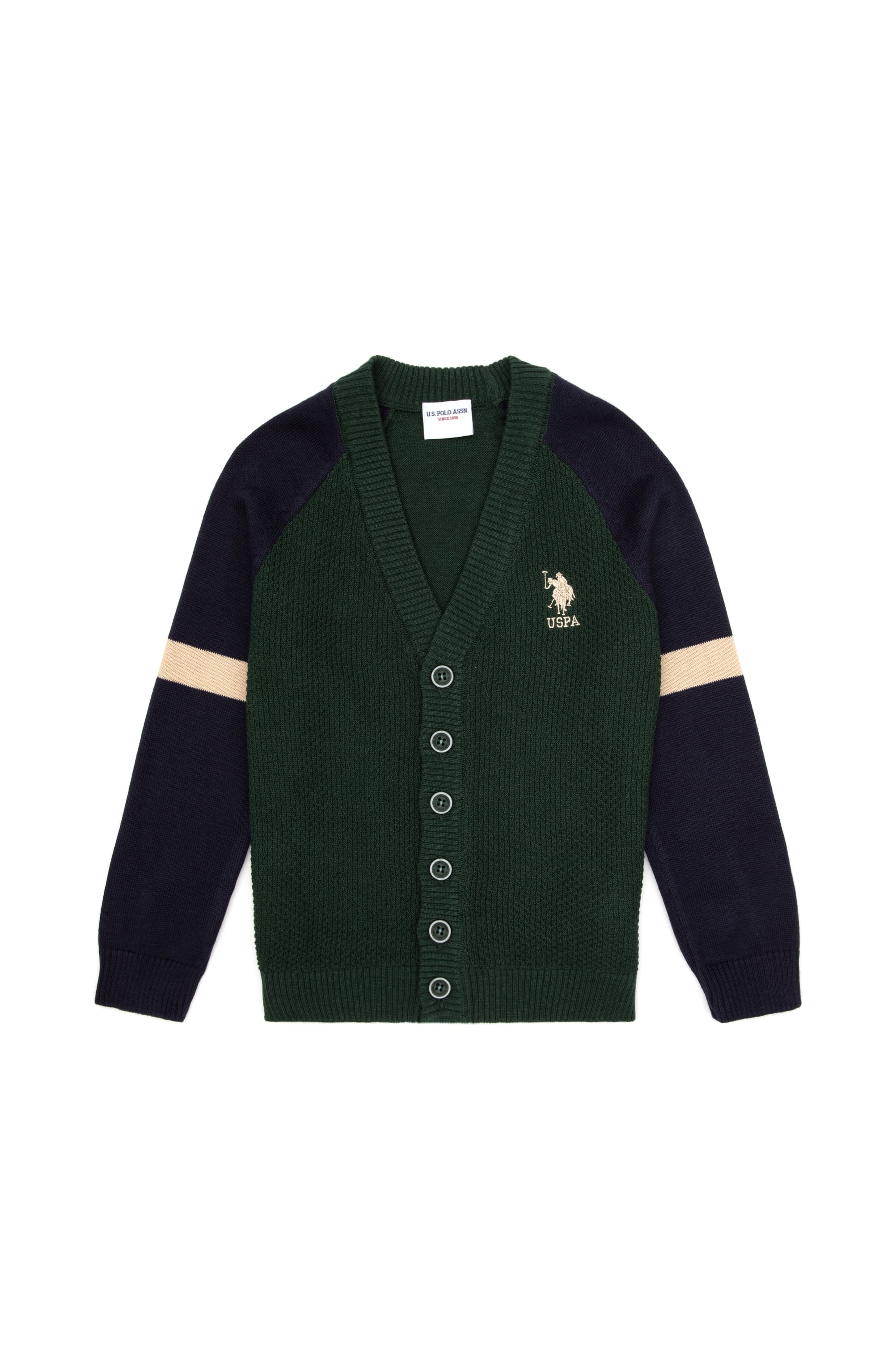 ژاکت بافتنی سبز رگولار پسرانه یو اس پولو | US POLO ASSN