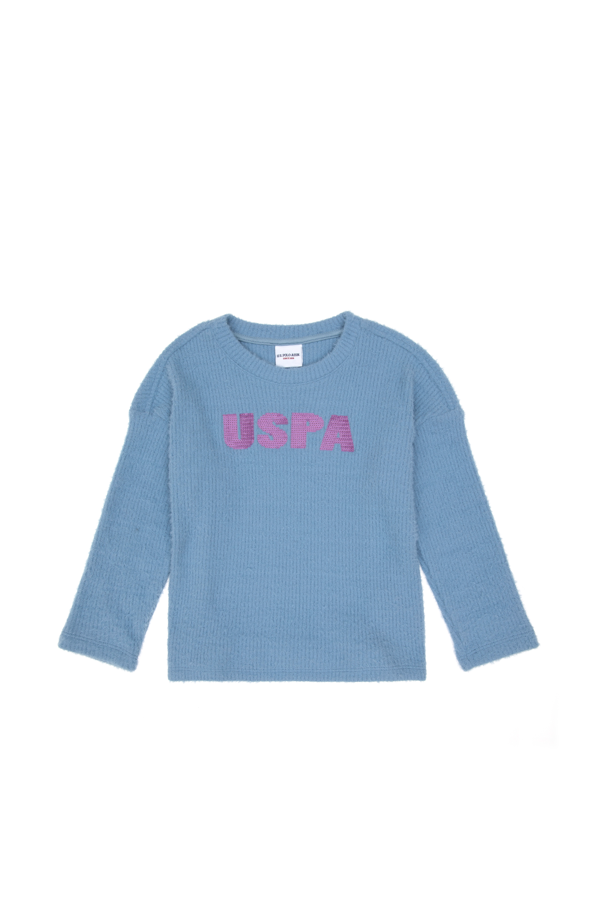 سویشرت یقه گردآبی روشن یقه گرد سورمه ای روشن Oversize آستین بلند دخترانه یو اس پولو | US POLO ASSN