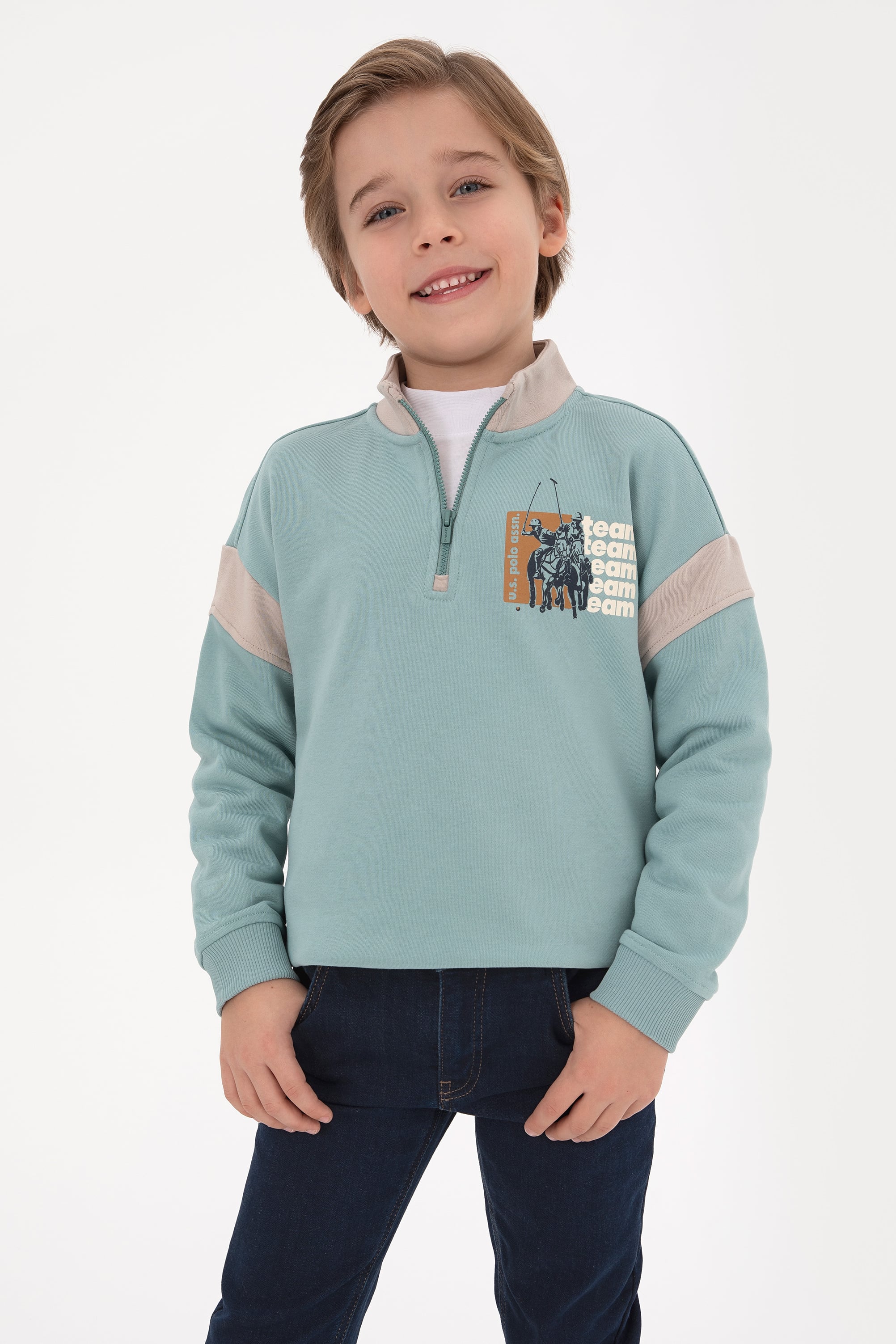 سویشرت نیم زیپ نعنایی نعناعی Oversize پسرانه یو اس پولو | US POLO ASSN