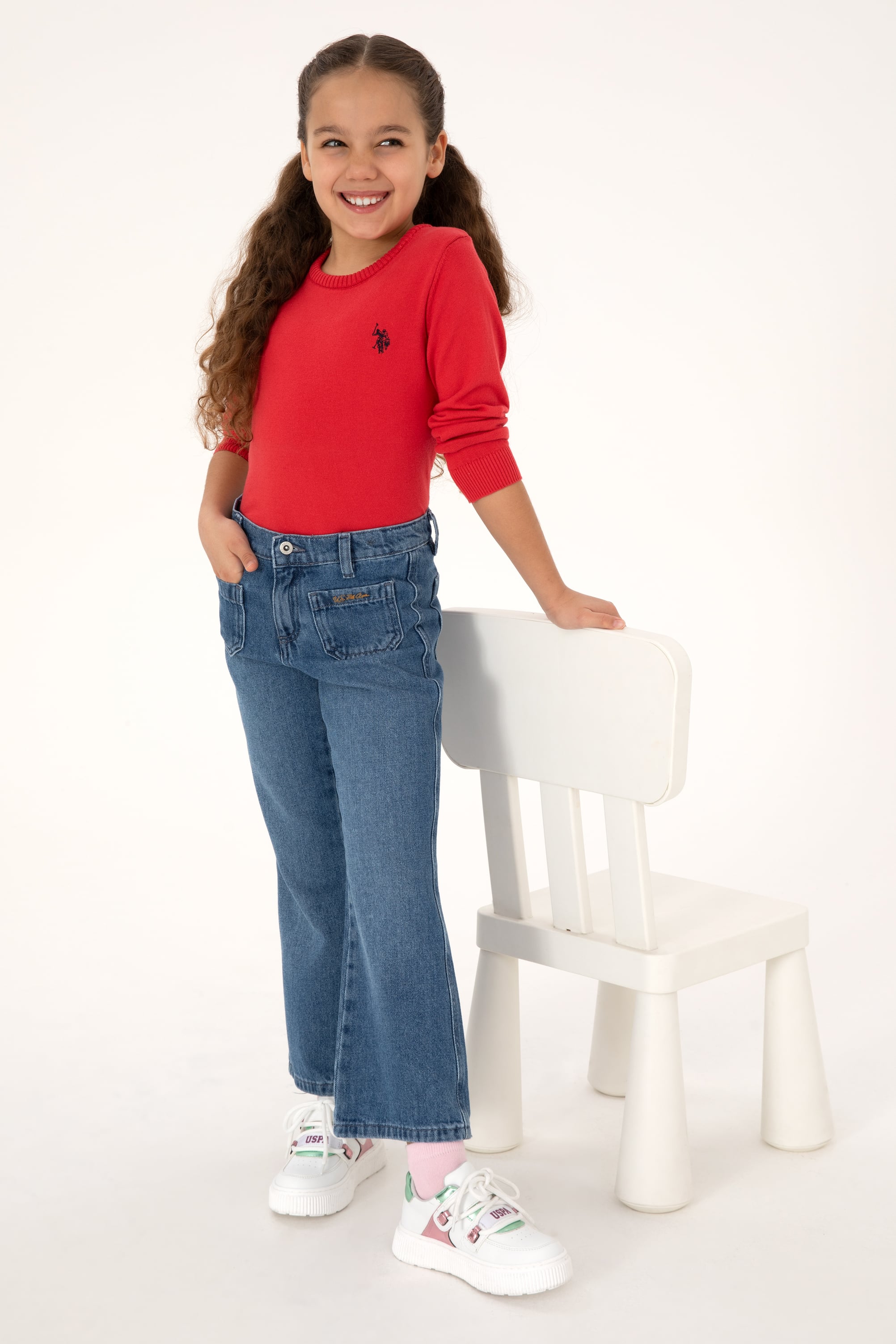 شلوار جینآبی روشن مدل Flare Fit سورمه ای روشن Flare دخترانه یو اس پولو | US POLO ASSN