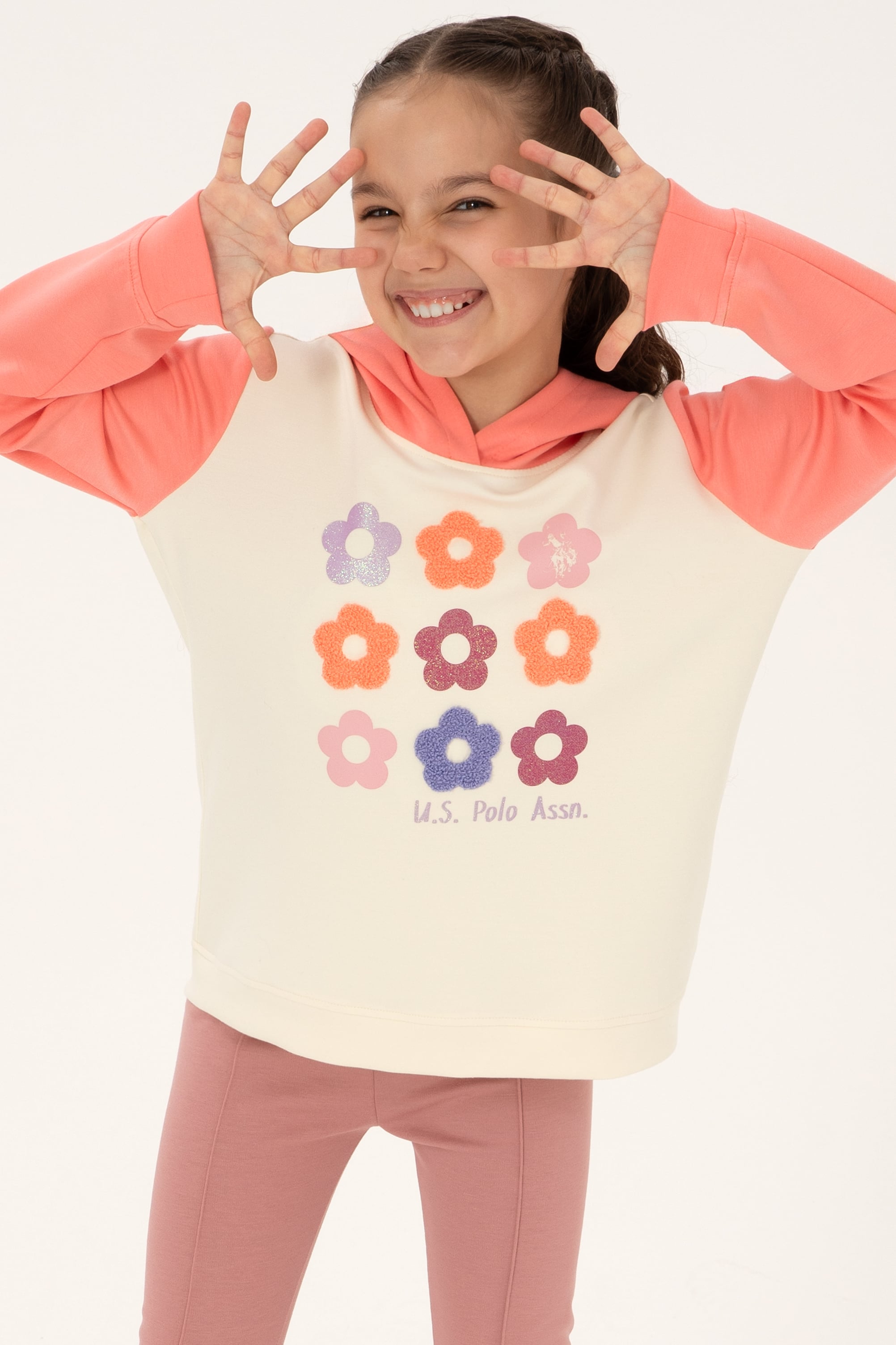 سویشرت کلاهدار نئونی صورتی Oversize دخترانه یو اس پولو | US POLO ASSN