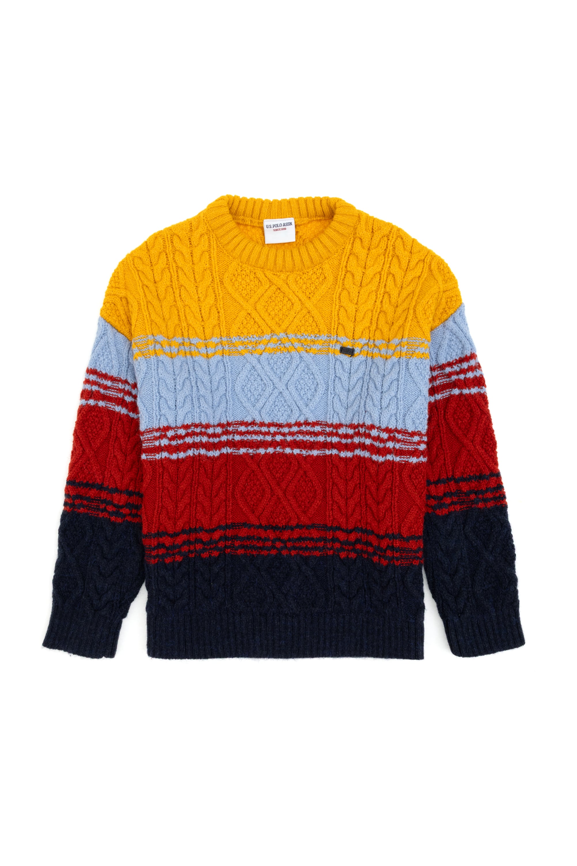 ژاکت یقه گردزرد خردلی رگولار پسرانه یو اس پولو | US POLO ASSN