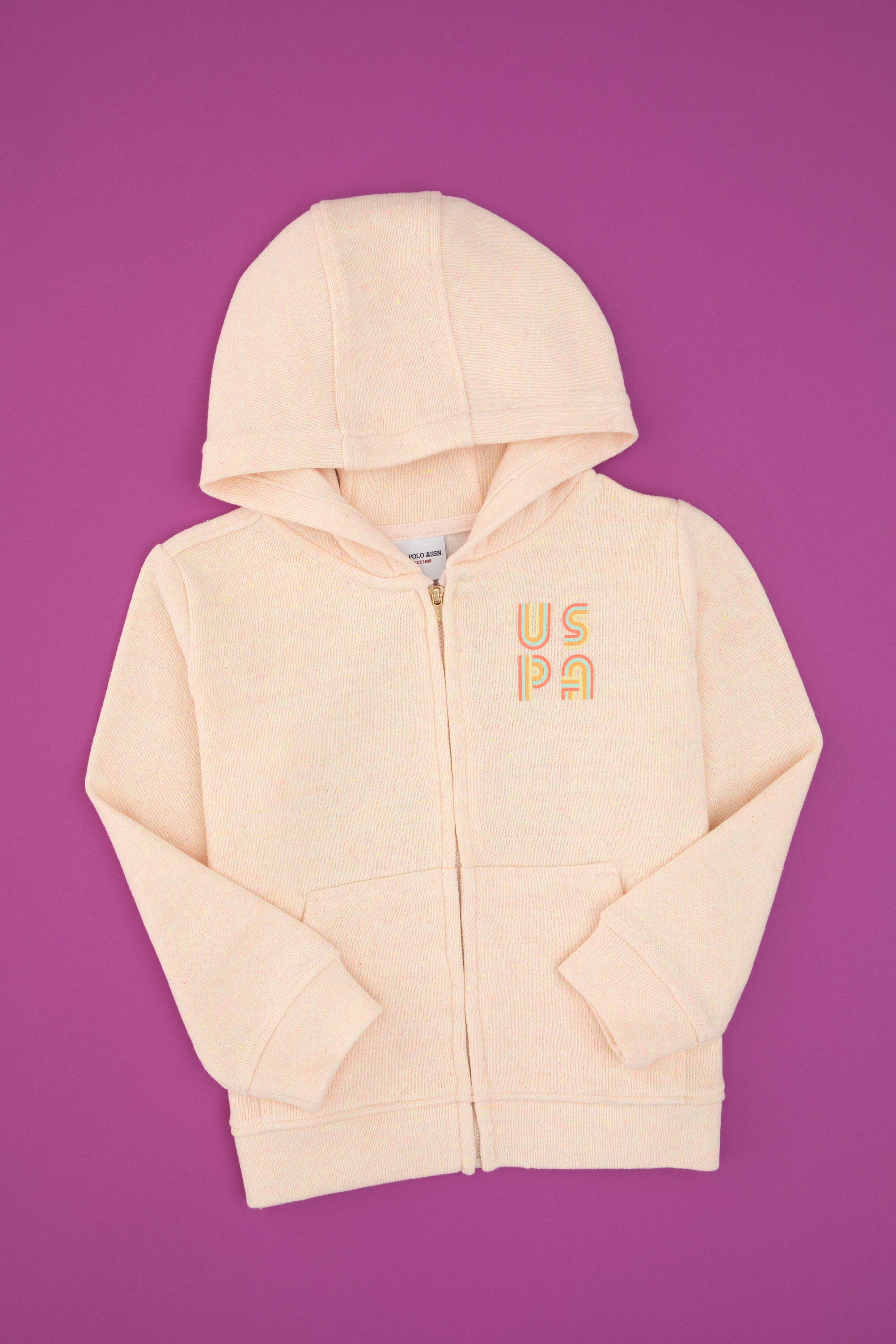 سویشرتکلاه دار روشن زیپ دار صورتی روشن Oversize دخترانه یو اس پولو | US POLO ASSN