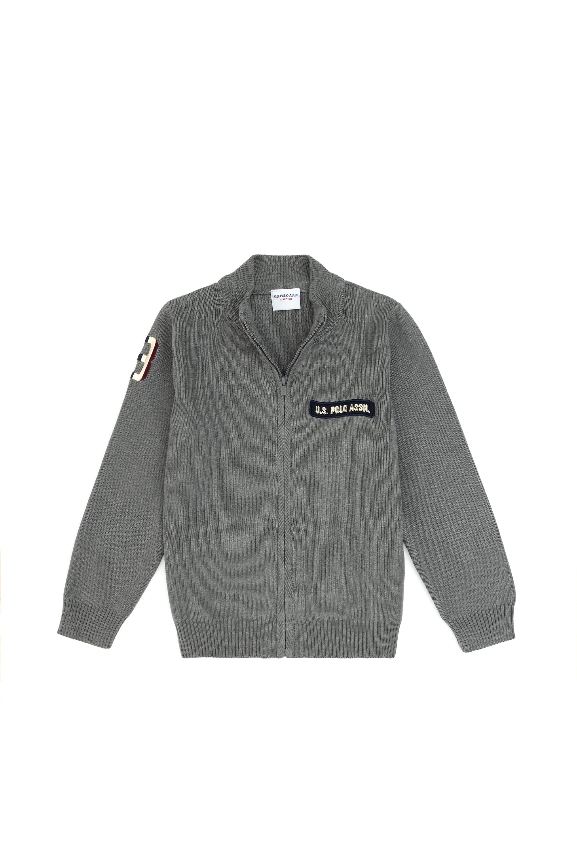 ژاکت بافتنی خاکستری خاکستری ملانژ اندامی پسرانه یو اس پولو | US POLO ASSN