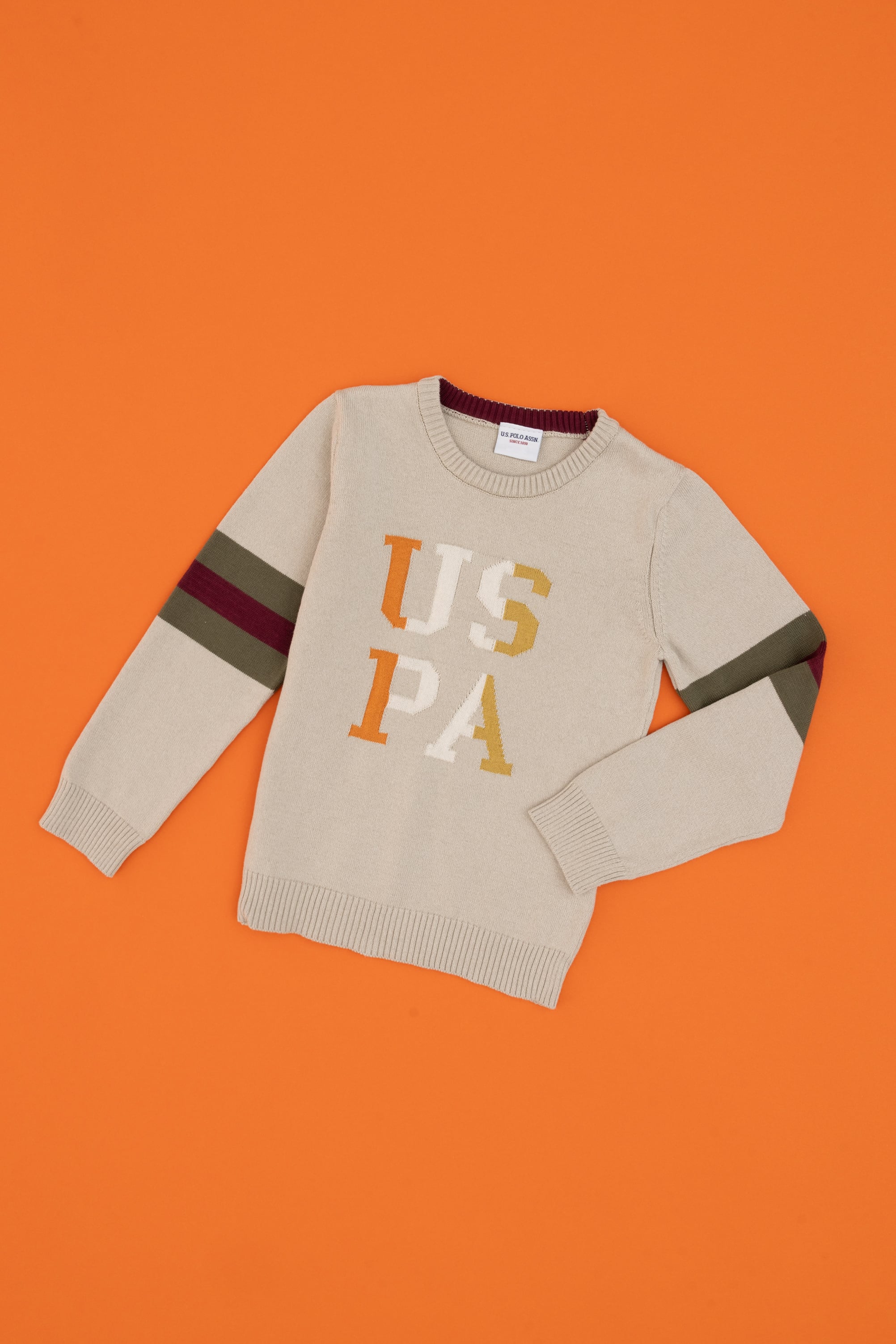 پلیور یقه گرد سنگ خاکستری ملانژ اندامی پسرانه یو اس پولو | US POLO ASSN