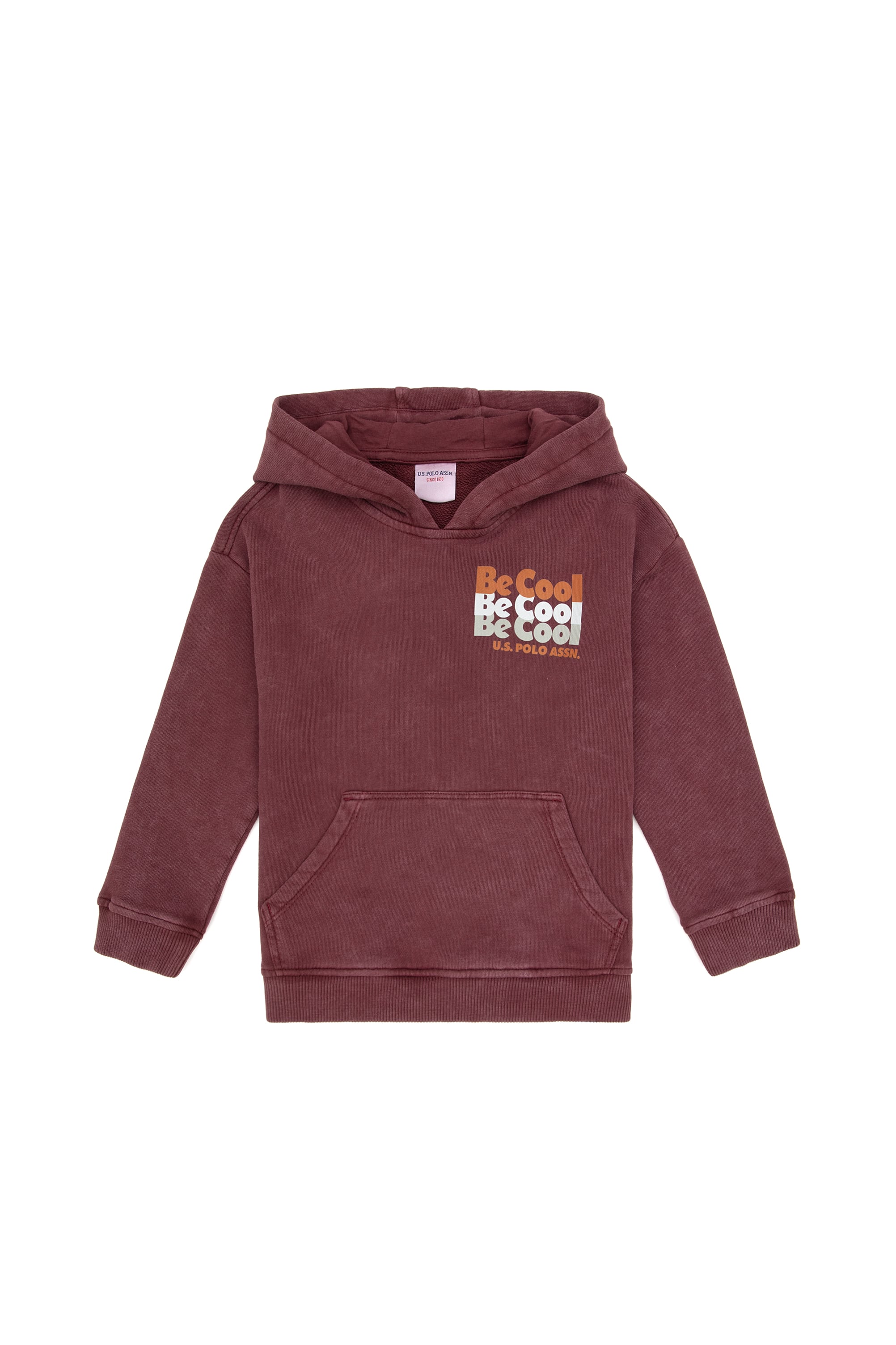 سویشرت کلاهدار زرشکی آلبالویی ریلکس پسرانه یو اس پولو | US POLO ASSN