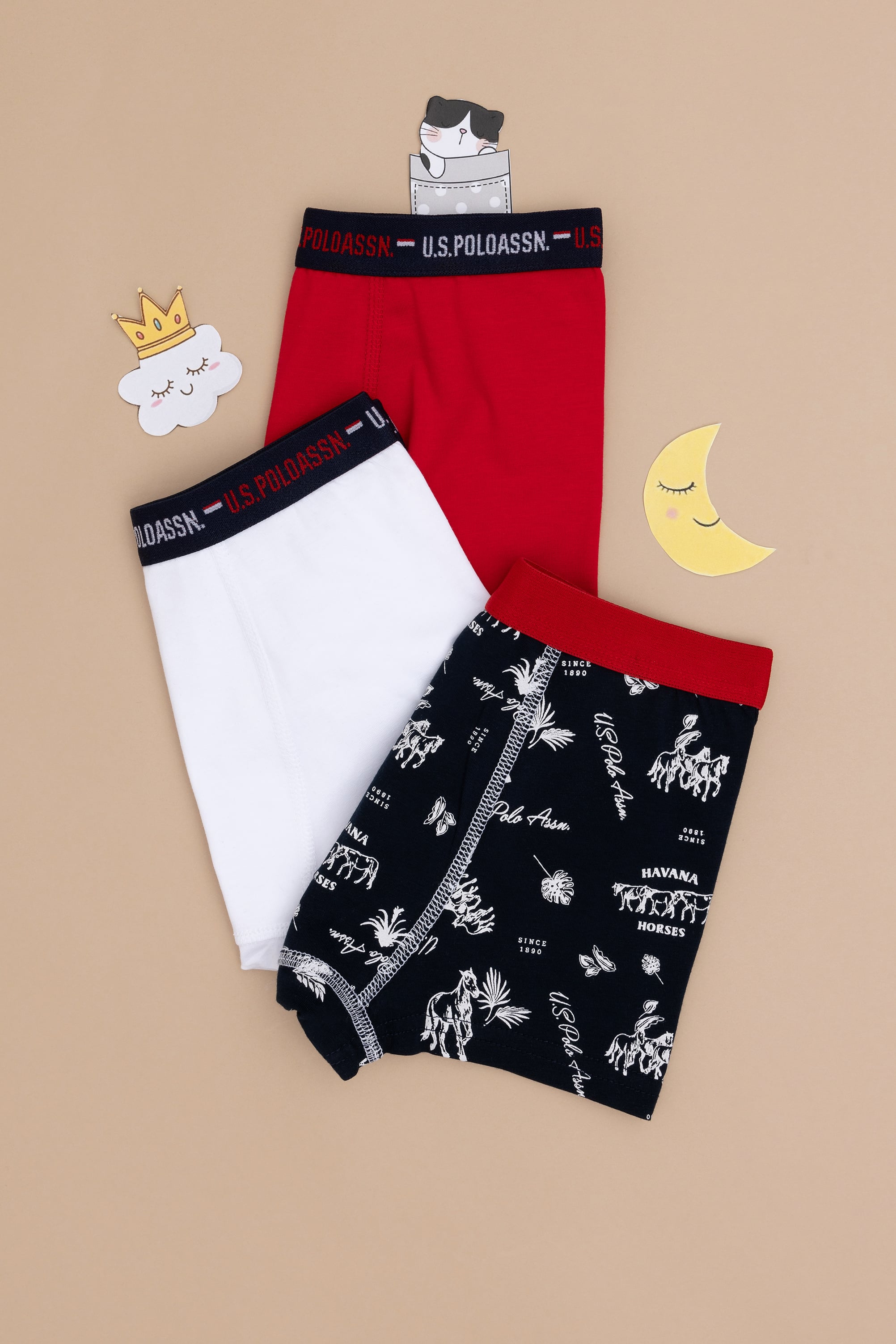 شورت بوکسوربسته ۳ عددی قرمز استاندارد فیت پسرانه یو اس پولو | US POLO ASSN