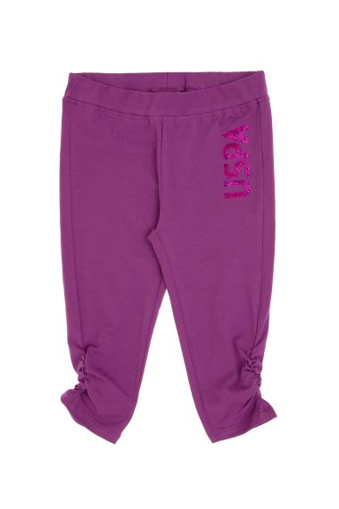 شلوار ورزشیبنفش پولک دوزی شده با جزئیات چین دار  بنفش  Tights Fit  دخترانه یو اس پولو | US POLO ASSN