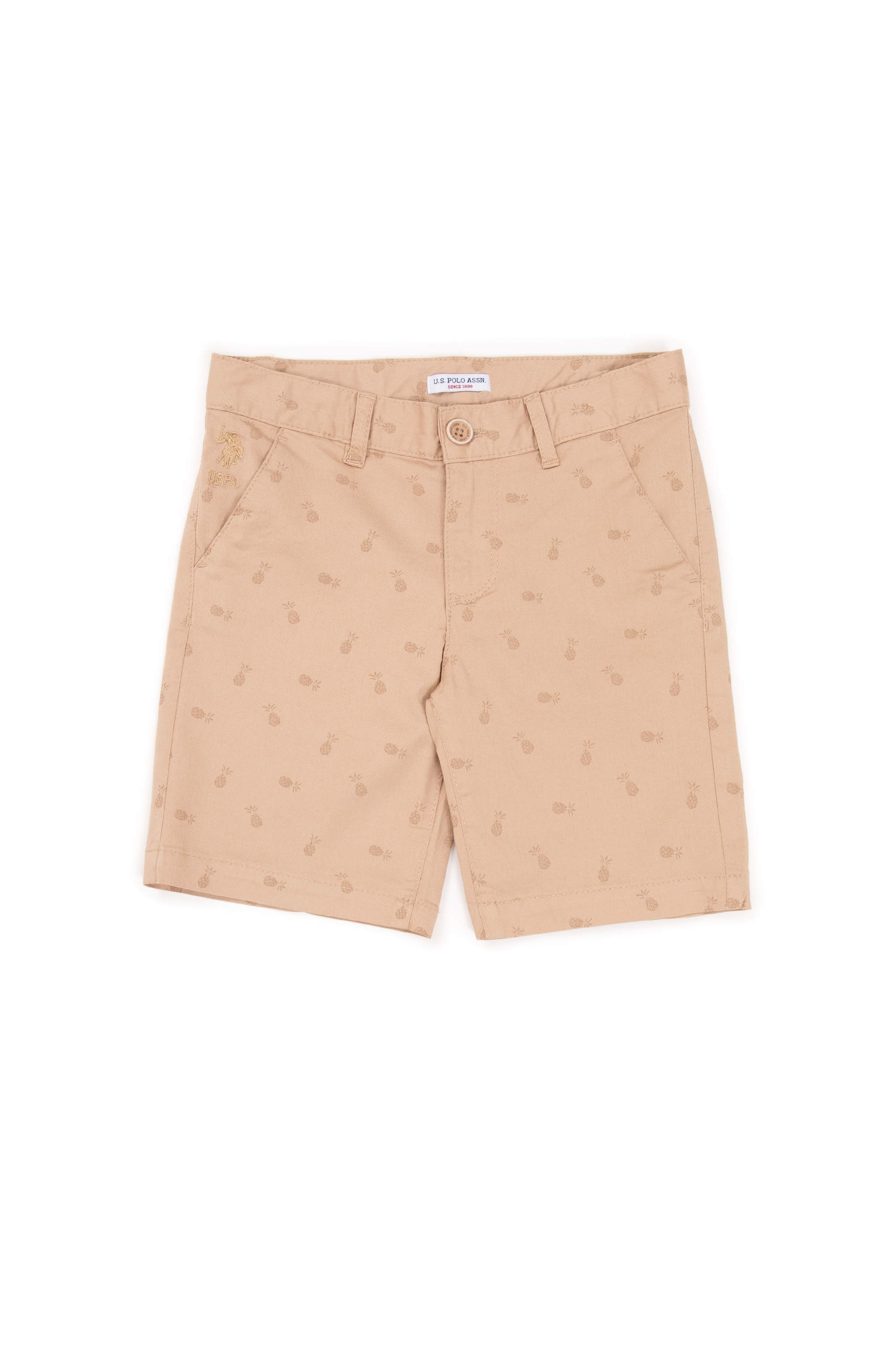 شلوارک بافتنی شنی کرمی بیسیک پسرانه یو اس پولو | US POLO ASSN