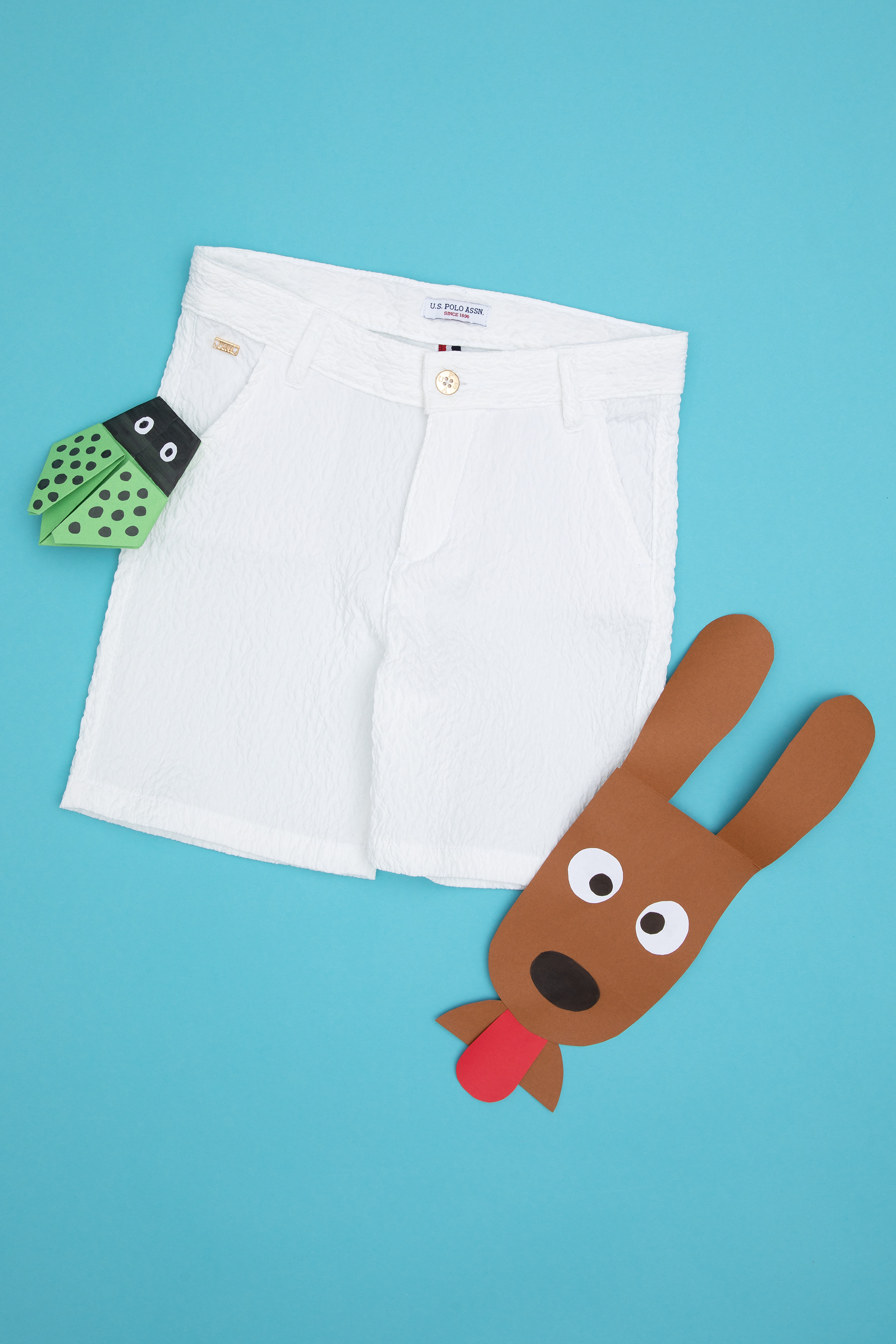 شلوارک بافتنی سفید سفید ریلکس دخترانه یو اس پولو | US POLO ASSN