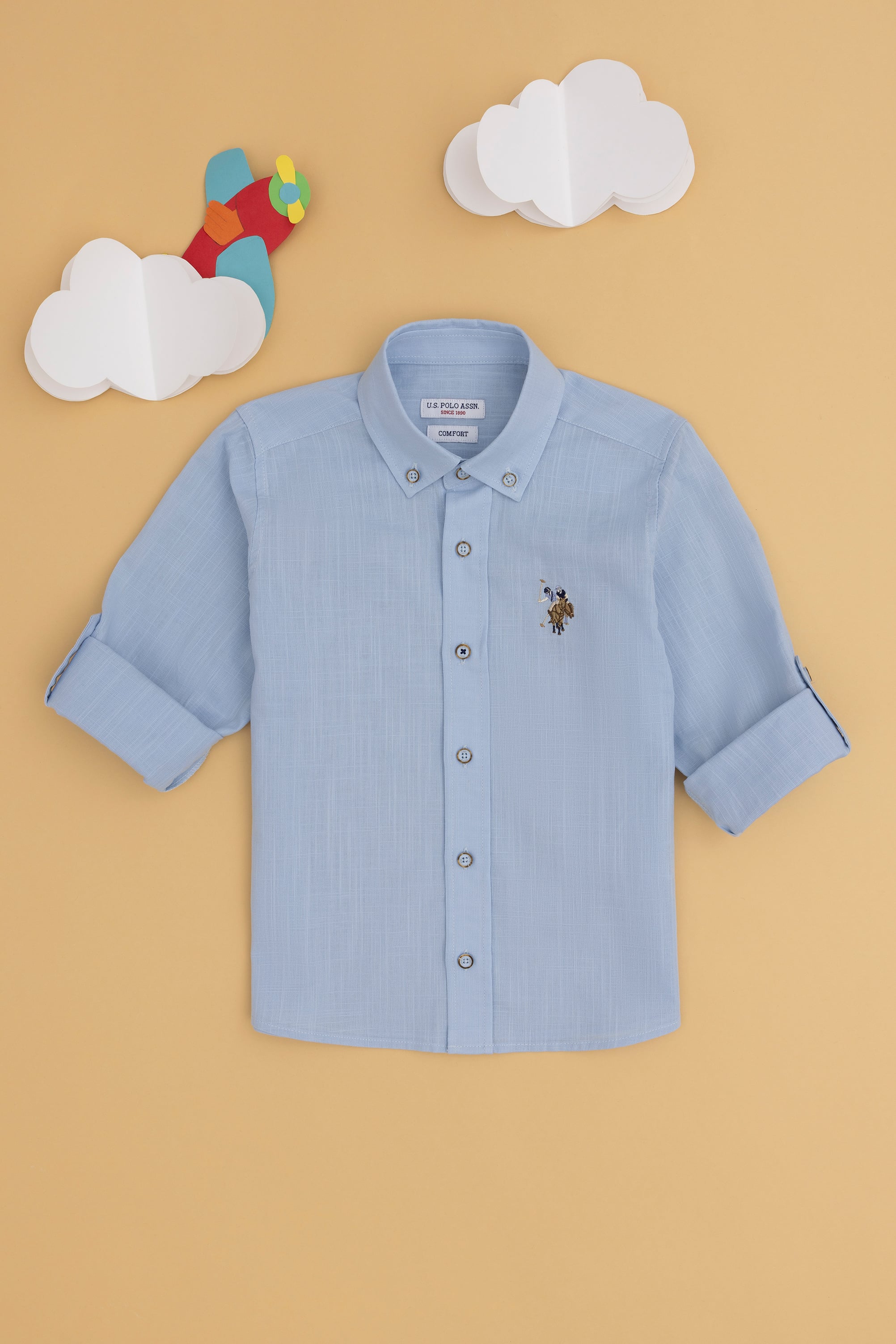 پیراهن آبی روشن سورمه ای روشن ریلکس پسرانه یو اس پولو | US POLO ASSN