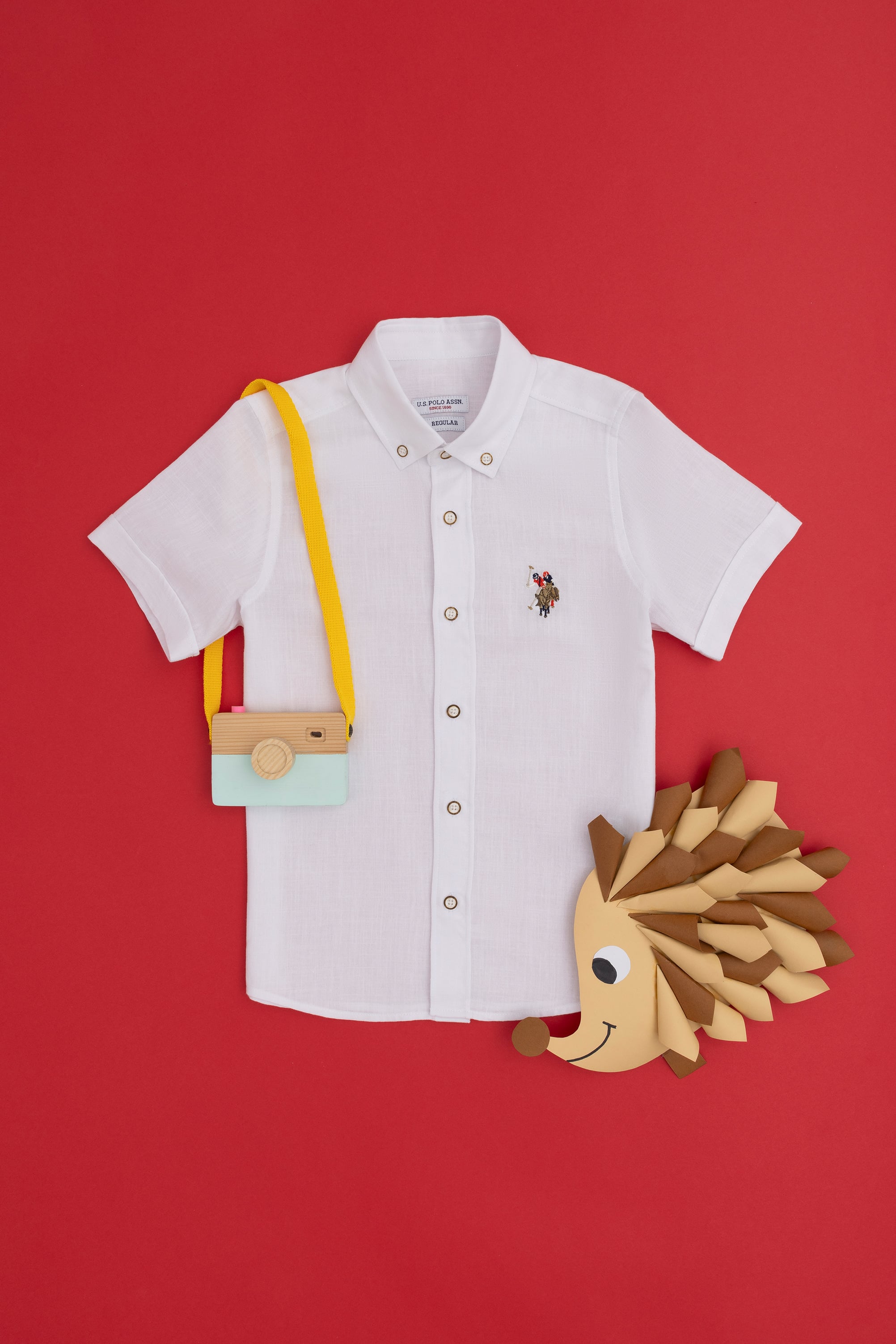 پیراهن سفید سفید رگولار پسرانه یو اس پولو | US POLO ASSN