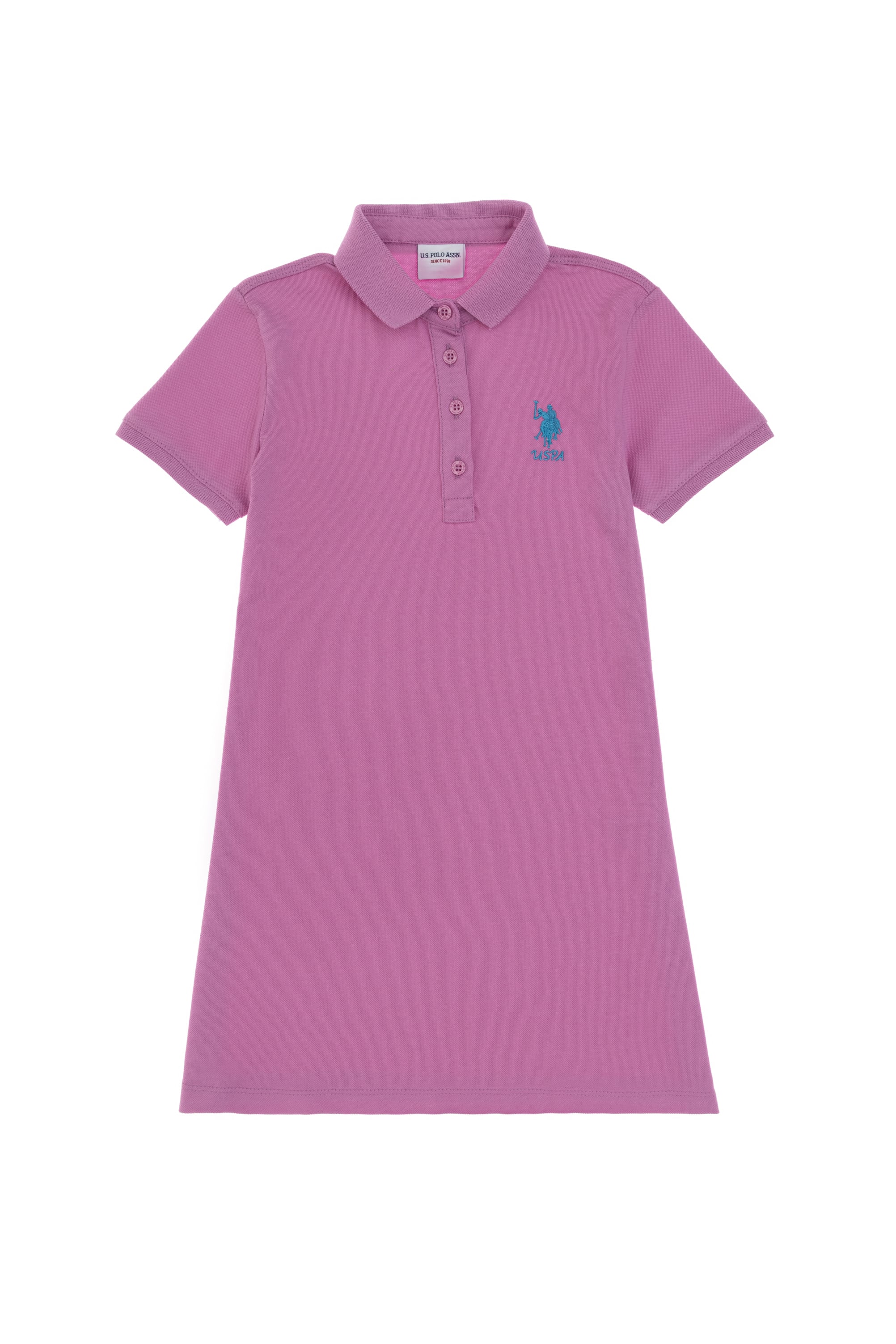 لباس بافتنی یقه پولو فوشیا A-Shape ساده ارغوانی رگولار دخترانه یو اس پولو | US POLO ASSN