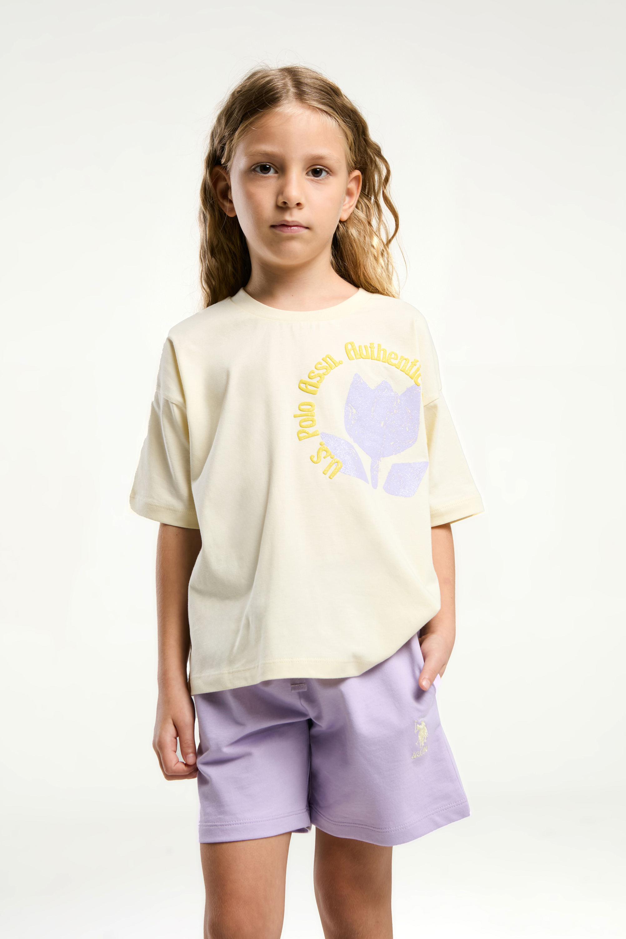 ست تاپ و شلوارکزرد زرد استاندارد فیت دخترانه یو اس پولو | US POLO ASSN