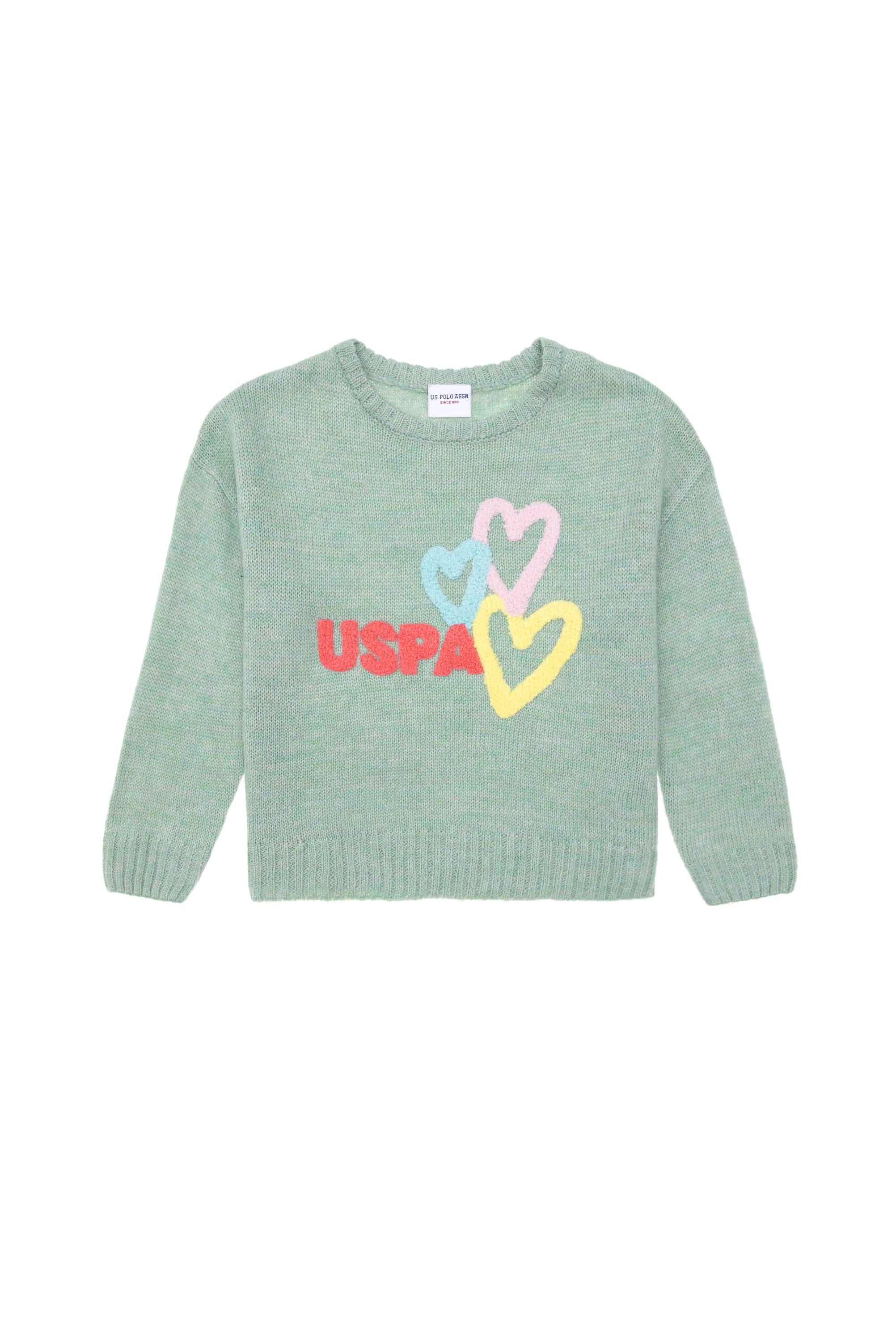 ژاکت یقه گرد آبی یقه گرد سبزآبی Oversize آستین بلند دخترانه یو اس پولو | US POLO ASSN
