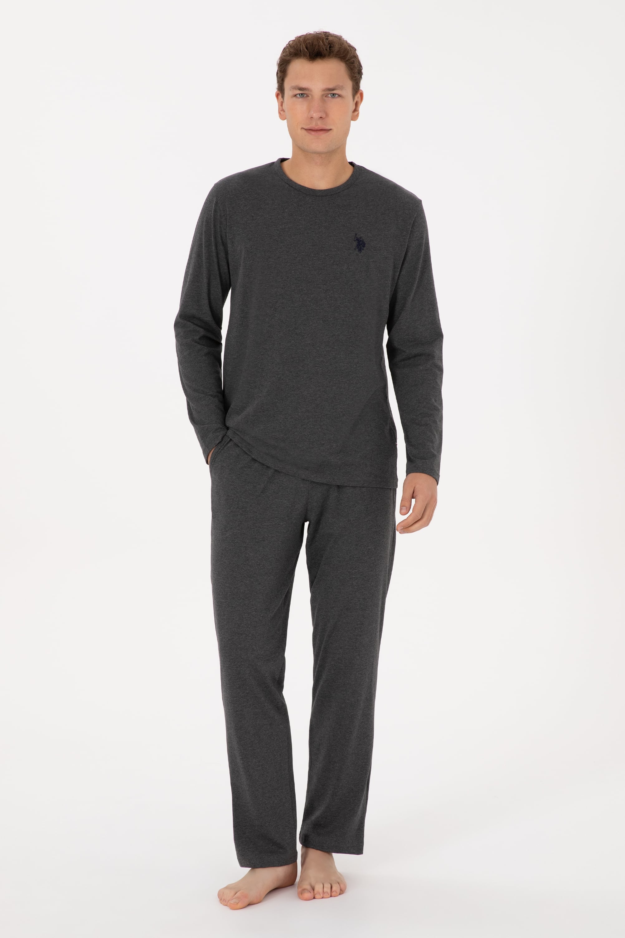 ست پیژامه زغالی ملانژ استاندارد فیت مردانه یو اس پولو | US POLO ASSN