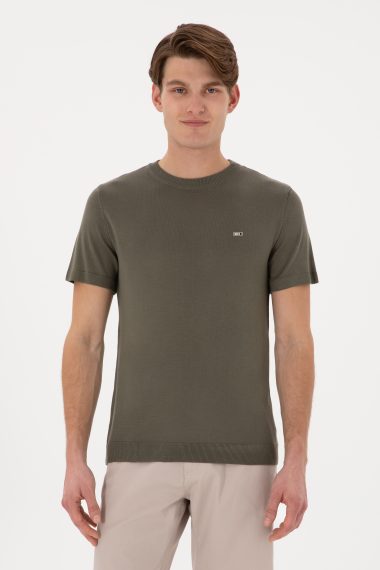 تی شرت یقه گرد اسلیم فیت یقه گرد خاکی تیره  اندامی  مردانه یو اس پولو | US POLO ASSN