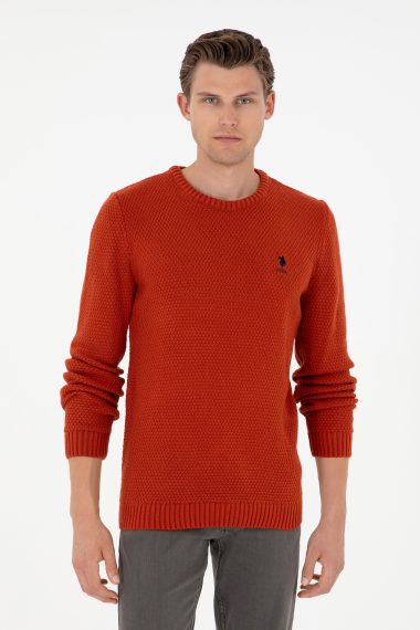 بافت یقه گرد قهوه ای  اندامی آستین بلند مردانه یو اس پولو | US POLO ASSN
