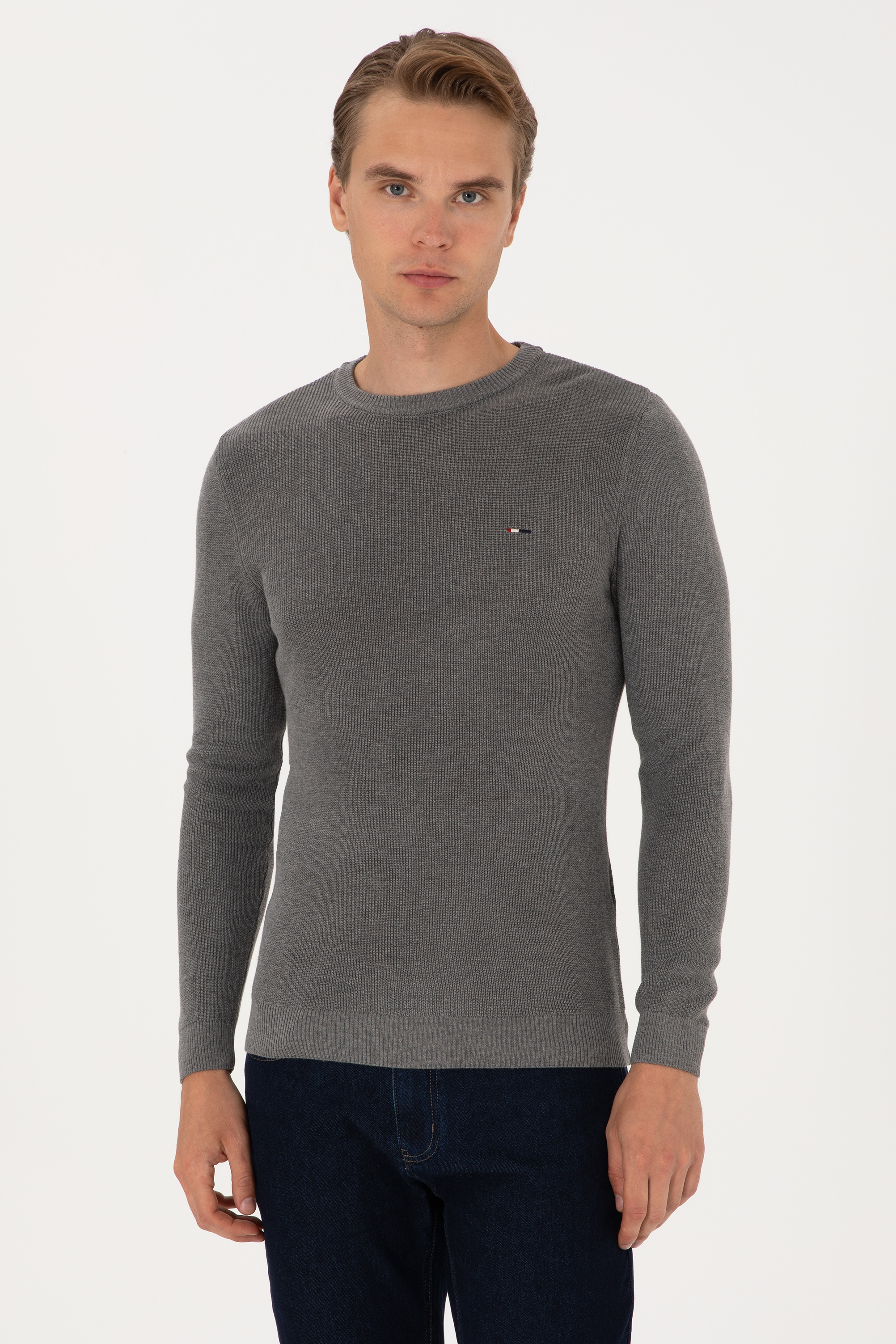 بافت بیسیک خاکستری ملانژ Ex.Slim مردانه یو اس پولو | US POLO ASSN
