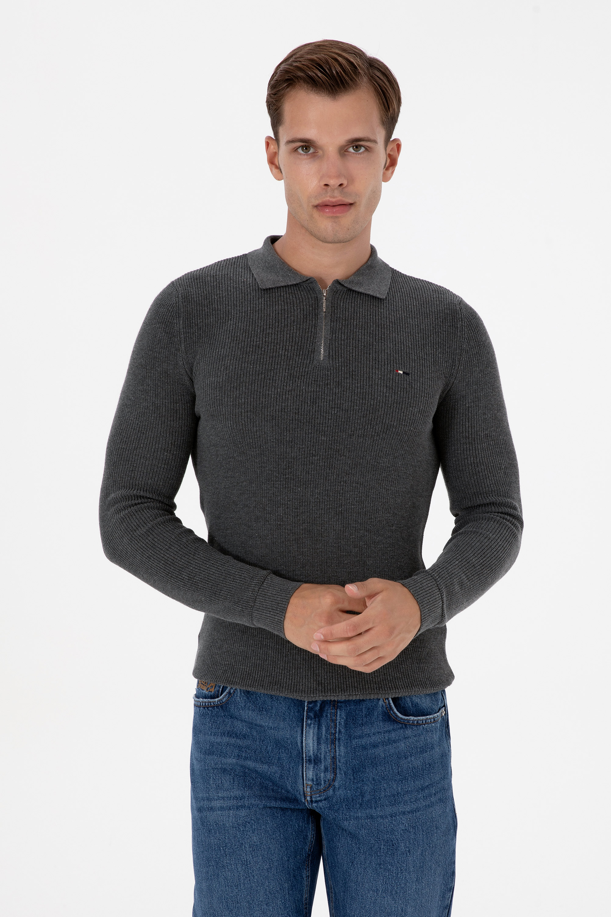 بافت بیسیک زغالی ملانژ رگولار مردانه یو اس پولو | US POLO ASSN