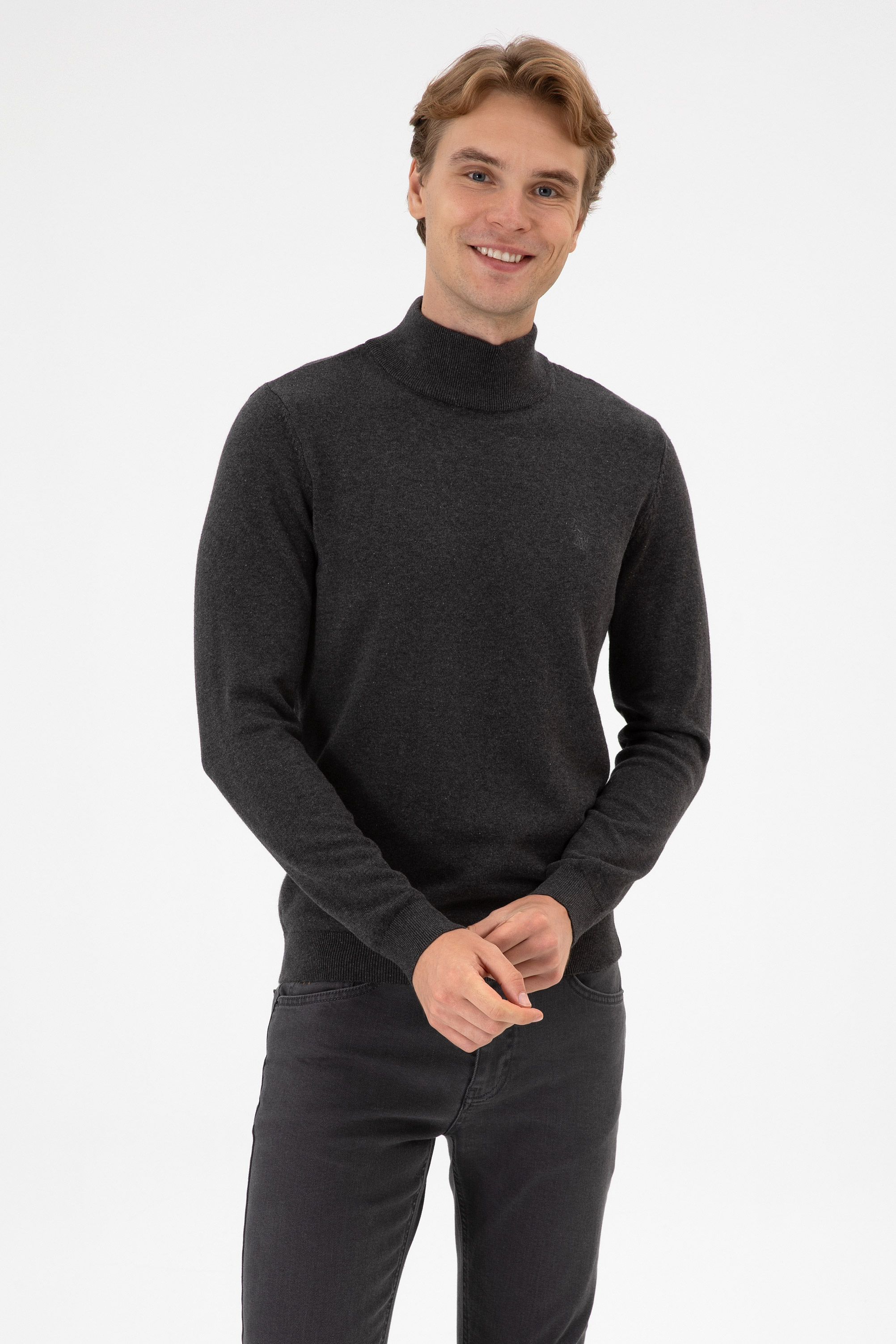 بافت بیسیک زغالی ملانژ اندامی مردانه یو اس پولو | US POLO ASSN