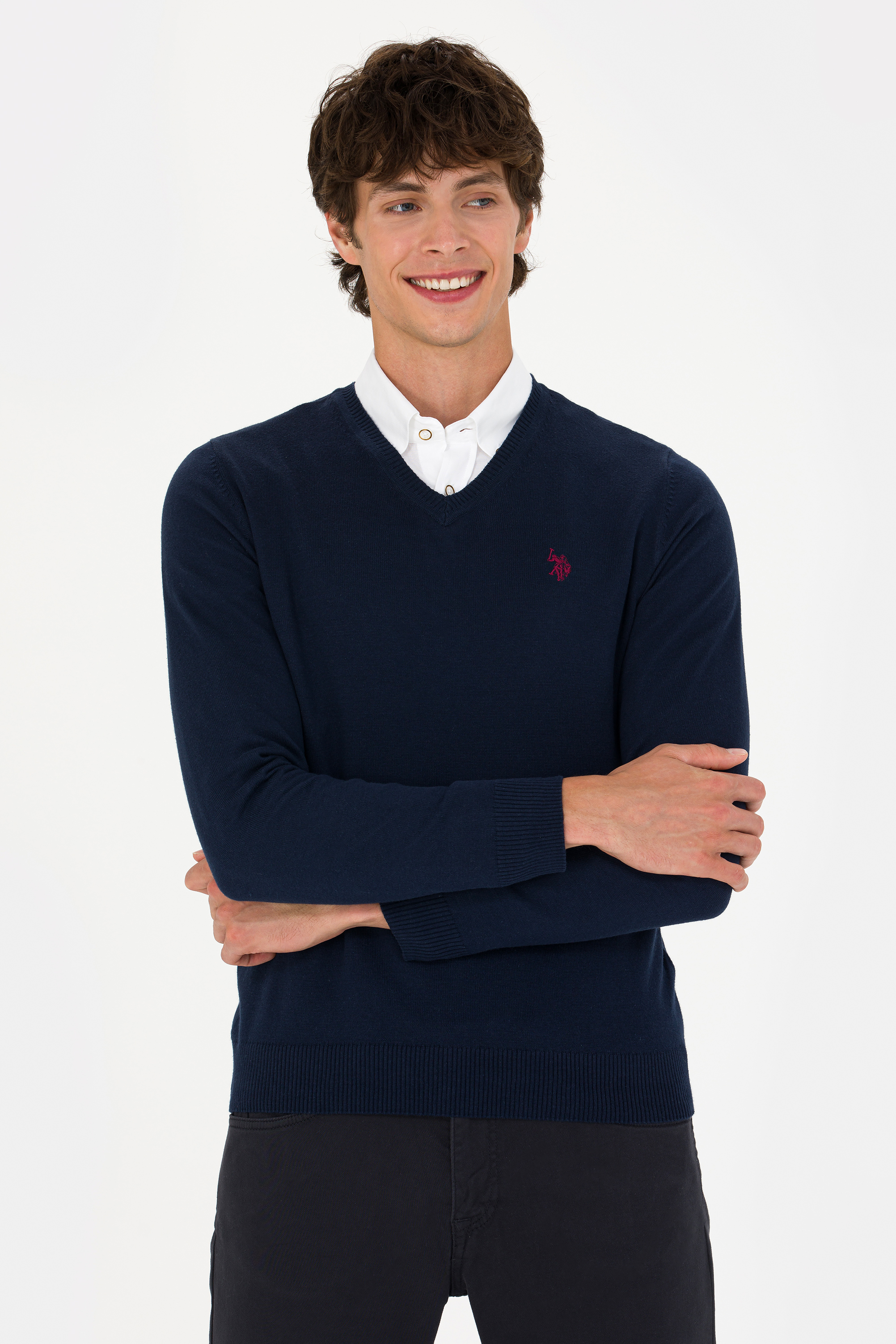 بافت بیسیک یقه هفت لاجورد اندامی مردانه یو اس پولو | US POLO ASSN