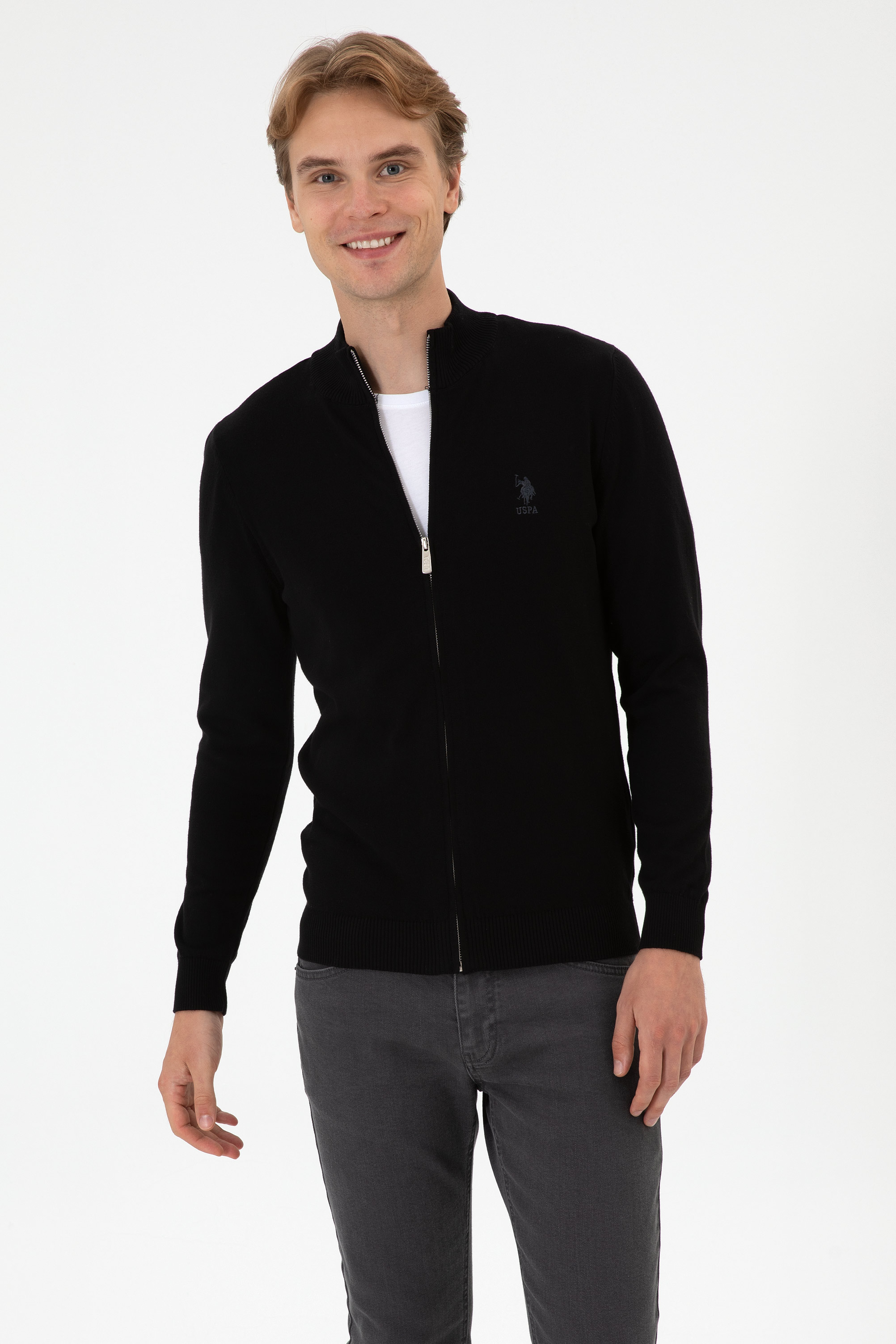 ژاکت اسلیم فیت سیاه اندامی مردانه یو اس پولو | US POLO ASSN