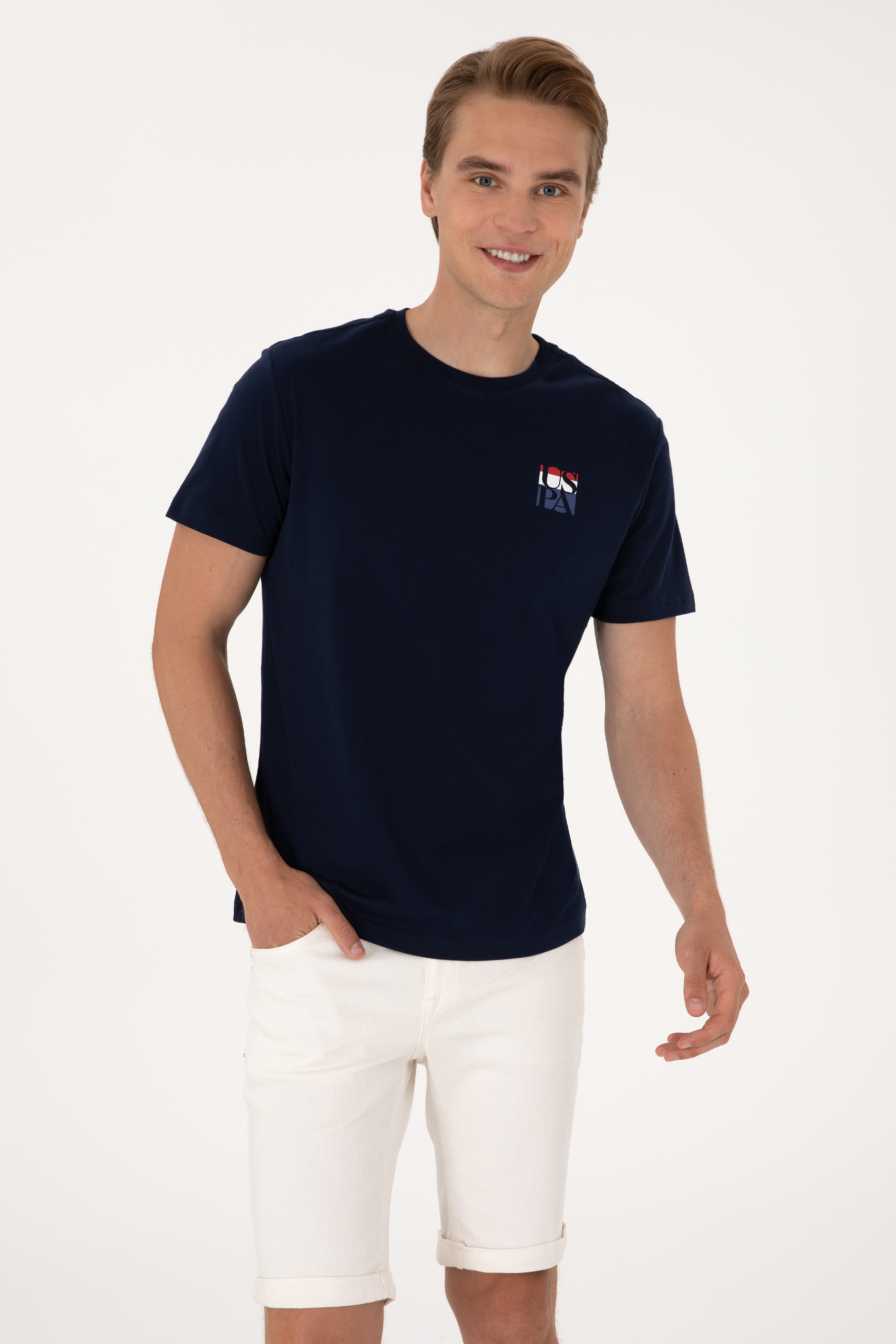 تی شرت یقه گرد رگولار فیت یقه گرد لاجورد رگولار مردانه یو اس پولو | US POLO ASSN