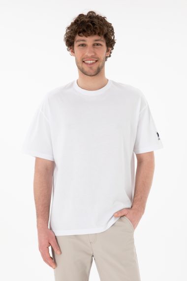 تی شرت یقه گرد اورسایز یقه گرد سفید  Oversize آستین کوتاه مردانه یو اس پولو | US POLO ASSN