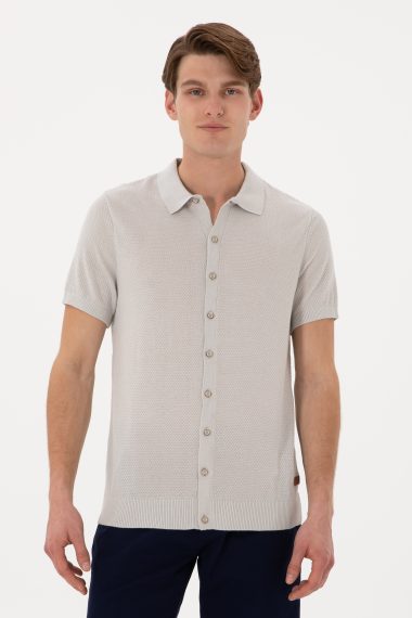 تی شرت رگولار فیت یقه پولو خاکستری روشن  رگولار  مردانه یو اس پولو | US POLO ASSN