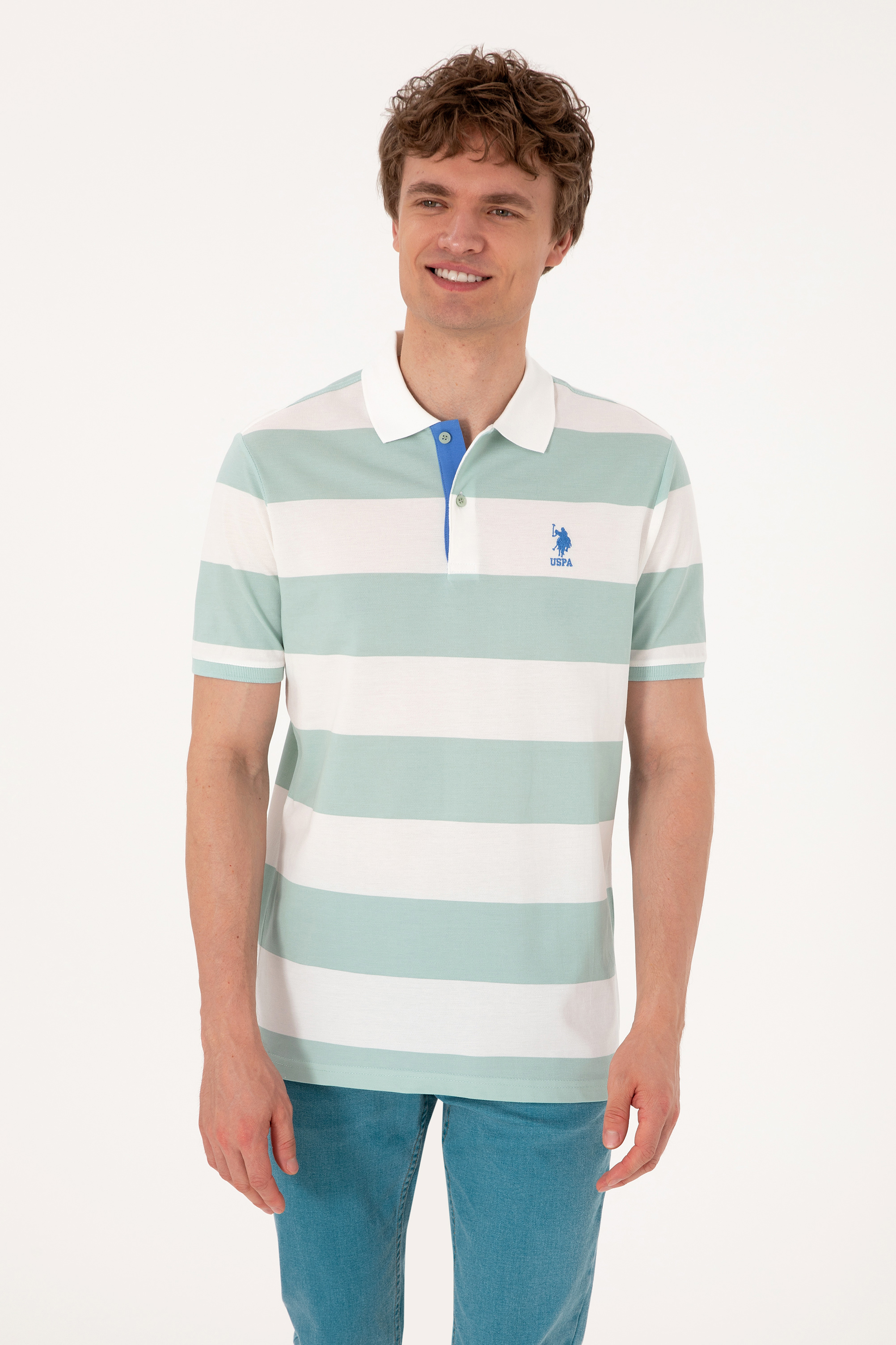 پولوشرت رگولار فیت یقه پولو سبزآبی رگولار مردانه یو اس پولو | US POLO ASSN