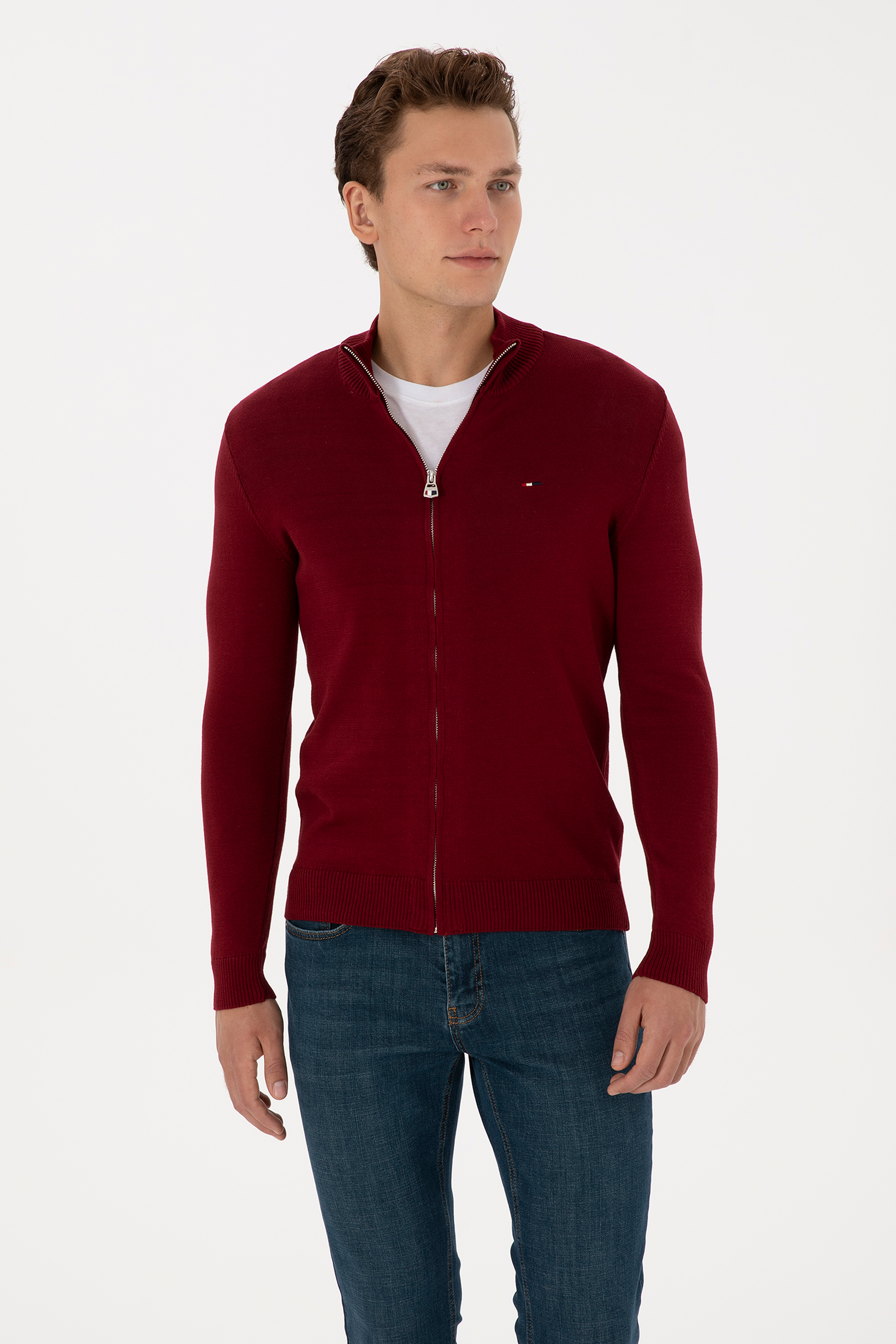 ژاکت تریکو بیسیک بورگاندی اندامی مردانه یو اس پولو | US POLO ASSN