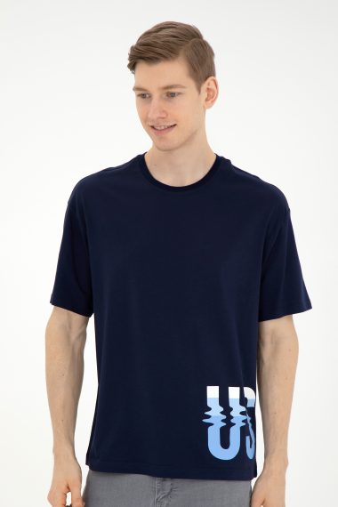 تی شرت یقه گرد کامفورت فیت یقه گرد لاجورد  ریلکس آستین کوتاه مردانه یو اس پولو | US POLO ASSN