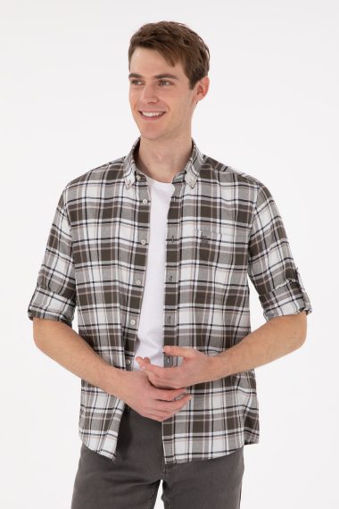 پیراهن  خاکی روشن  رگولار  مردانه یو اس پولو | US POLO ASSN
