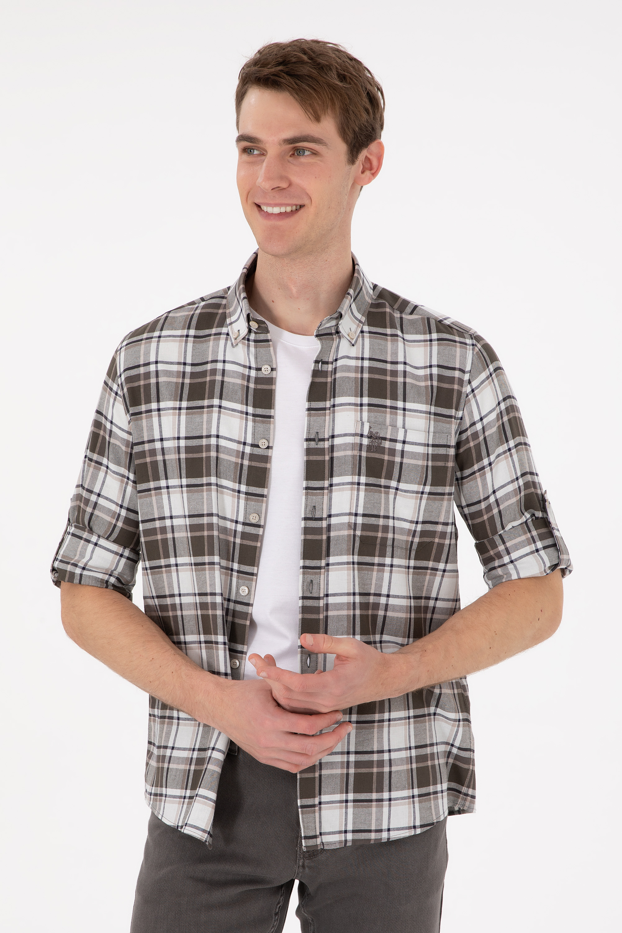 پیراهن خاکی روشن رگولار مردانه یو اس پولو | US POLO ASSN