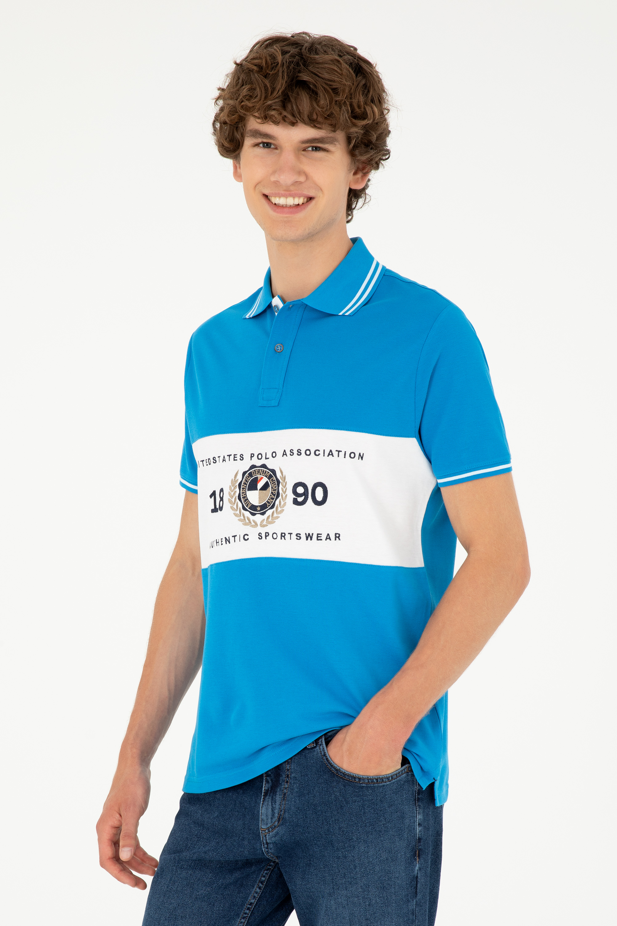 تی شرت یقه پولو آبی رگولار آستین کوتاه مردانه یو اس پولو | US POLO ASSN
