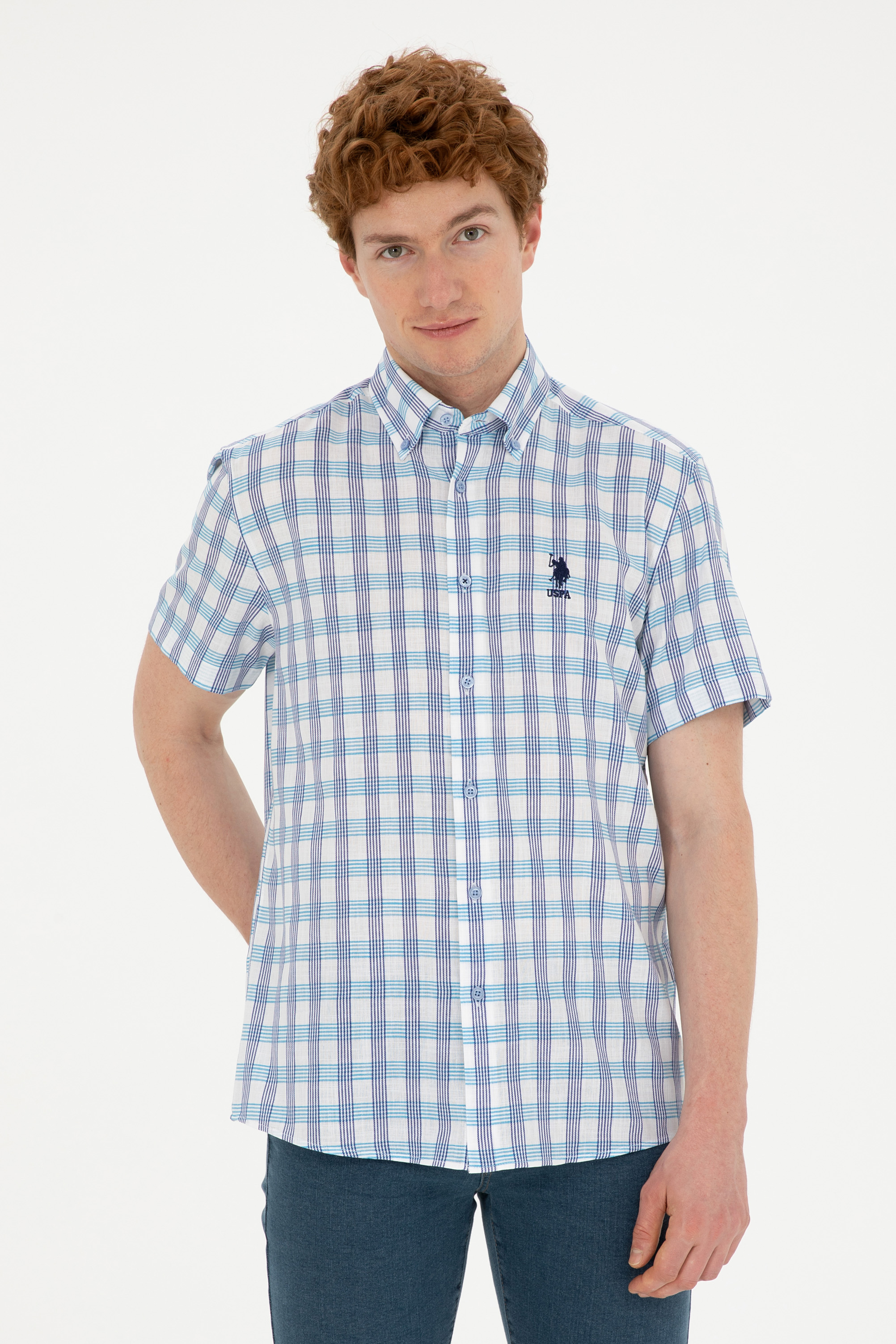 پیراهن آبی رگولار مردانه یو اس پولو | US POLO ASSN