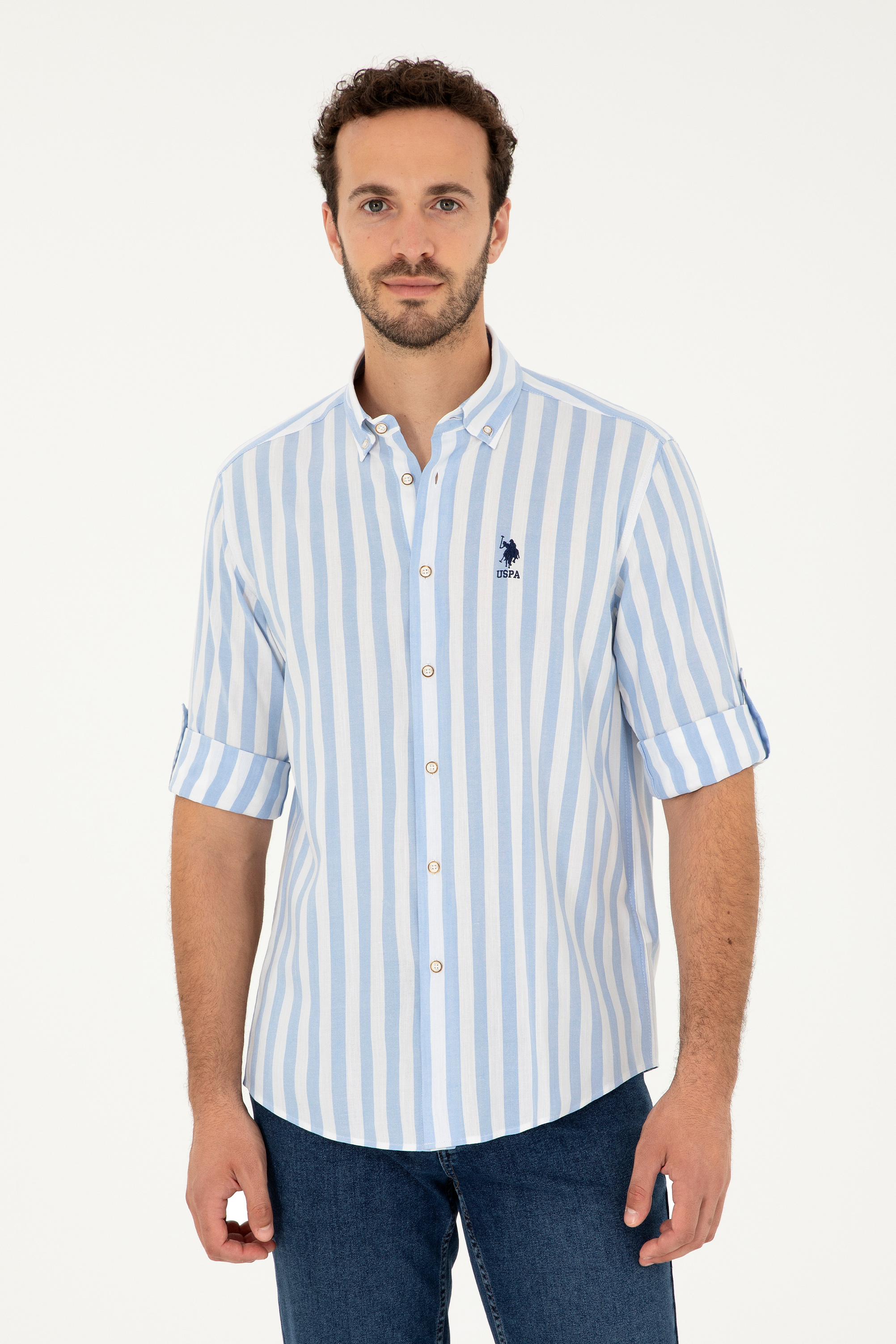پیراهن آبی ریلکس مردانه یو اس پولو | US POLO ASSN